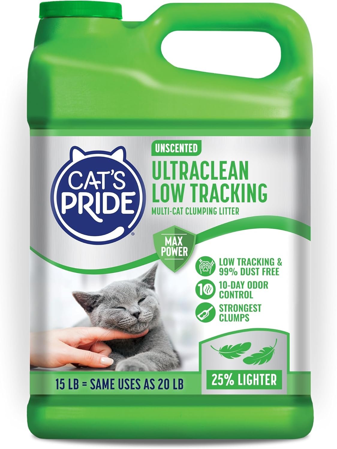 Cat’s Pride Max Power: UltraClean Low Tracking Multi-Cat Clumping Litter – Keeps Paws & Home Clean – Up to 10 Days of Powerful Odor Control – 99% Dust Free – Unscented, 15 Pounds
