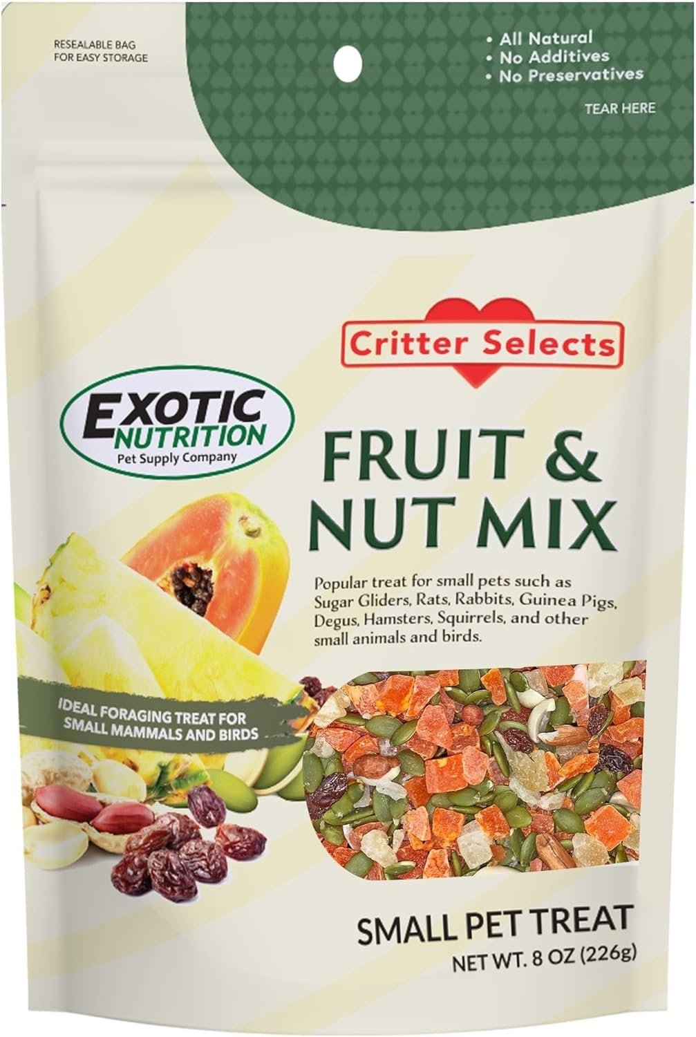 Fruit & Nut Mix – Healthy & Unique Mixed Nuts & Dried Fruit Treat – Sugar Gliders, Squirrels, Marmosets, Parrots, Birds, Rats, Rabbits, Guinea Pigs, Hamsters, Chinchillas & Other Small Pets… (8 oz)