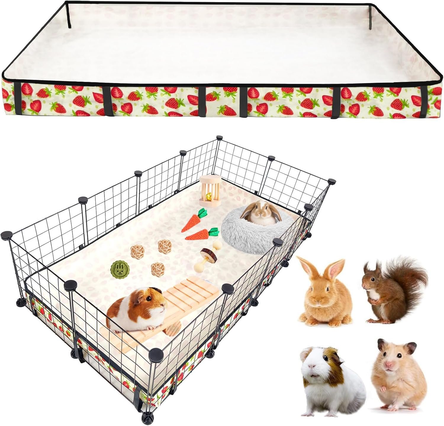 Guinea Pig Cage Liner，Washable Waterproof Oxford Cloth Cage Liners for Small Animals,Hamster Chinchilla Hedgehog Rabbit and Other Small Animals Not Include Cage (24×48 inches)