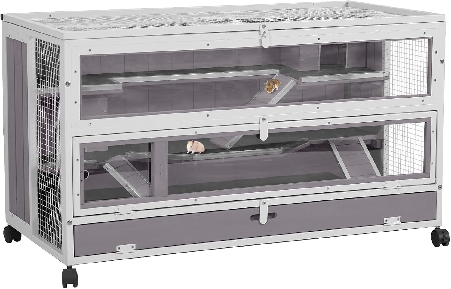 Aivituvin Hamster Cage Guinea Pig Cage with Metal Frame Chewproof Rat House Small Animal Cage Movable
