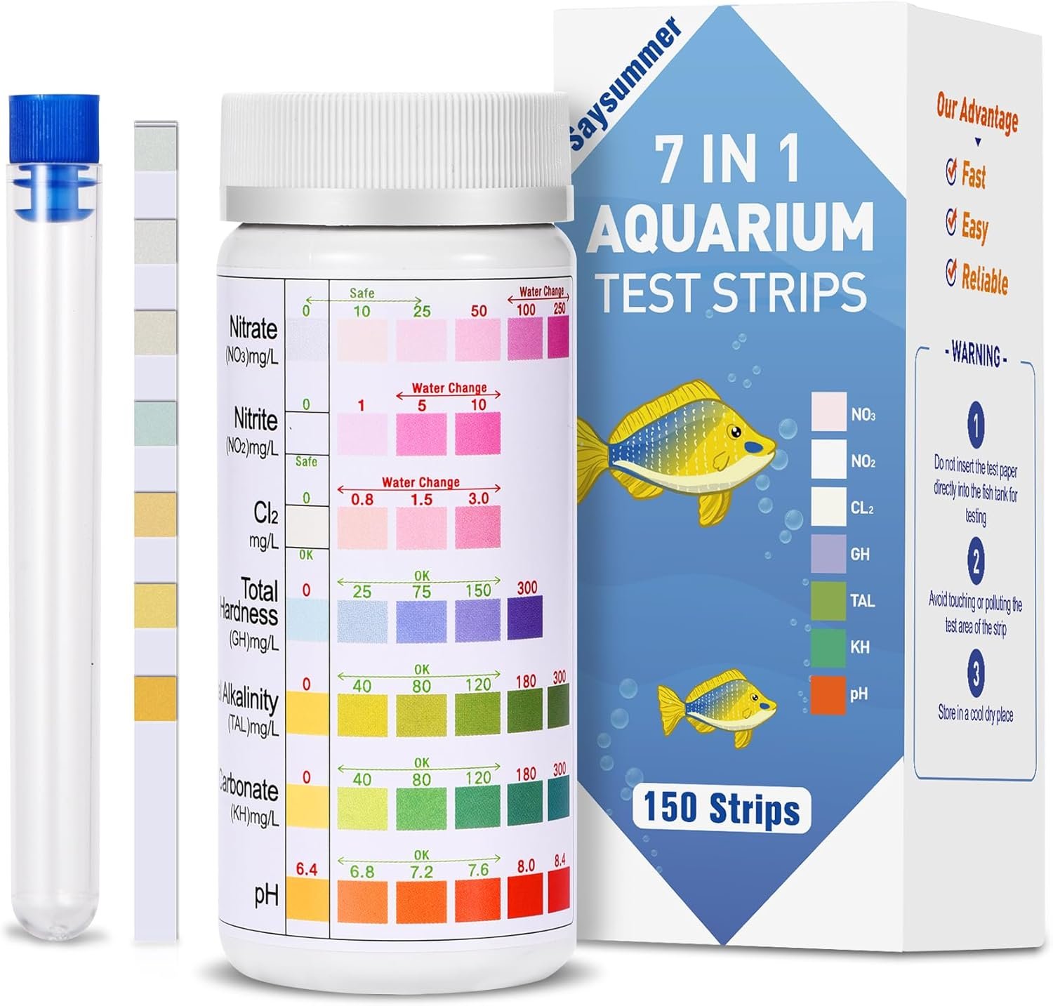 Aquarium Test Strips for Fish Tank: 7-Way 150 Strips Aquarium Water Test Kit Freshwater Testing pH Nitrate