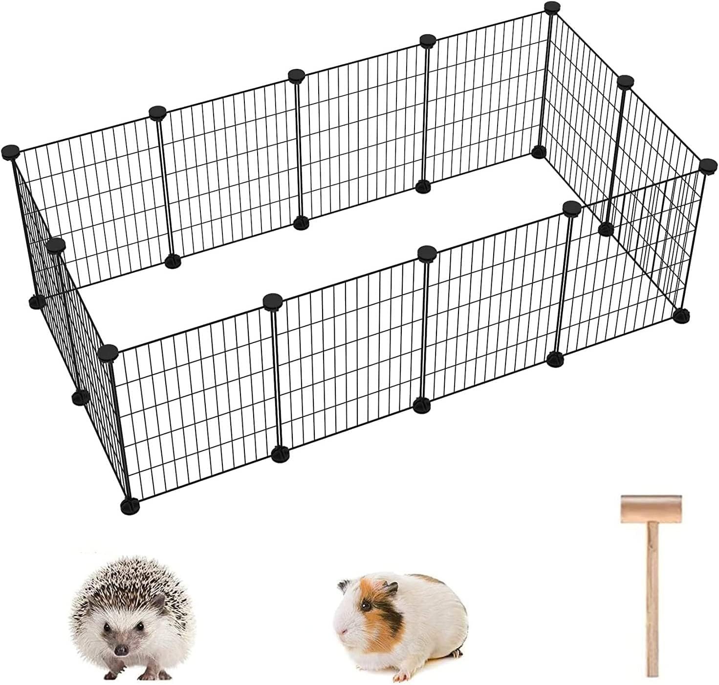 C&AHOME Pet Playpen, Small Animals Supplies, 12 Panels Exercise Playpens Cage, C Grids Portable Yard Fence Indoor, Ideal for Guinea Pigs, Puppy Pet Products, DIY Metal Playpens, 12″ × 15″ Black