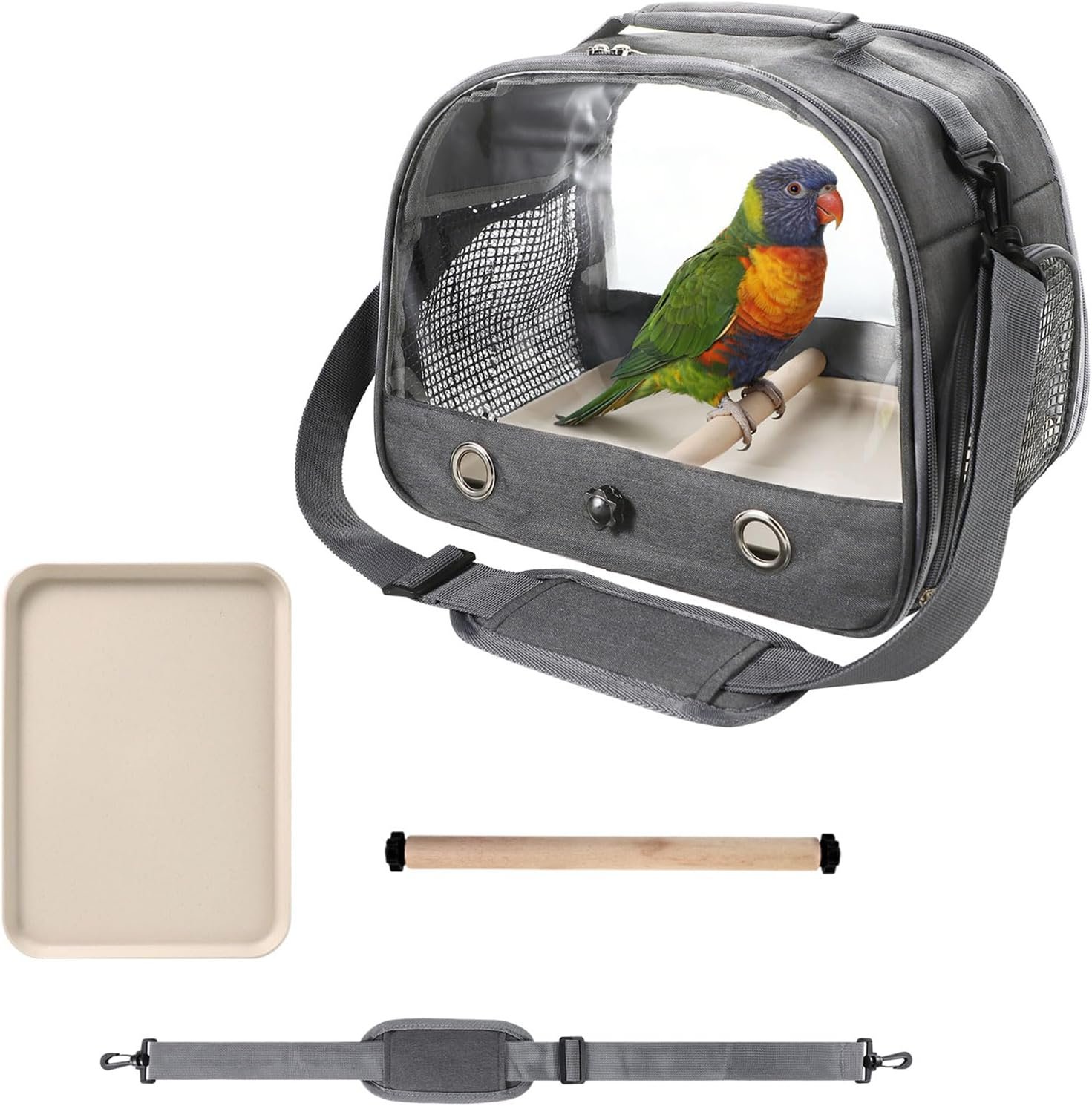 Small Bird Travel Carrier Cage Portable Bird Parrot Parakeet Cockatiel Travel Carrier Bag Lightweight Birds Backpack with Standing Perch and Stainless Tray for Vet Visit Side Access Window