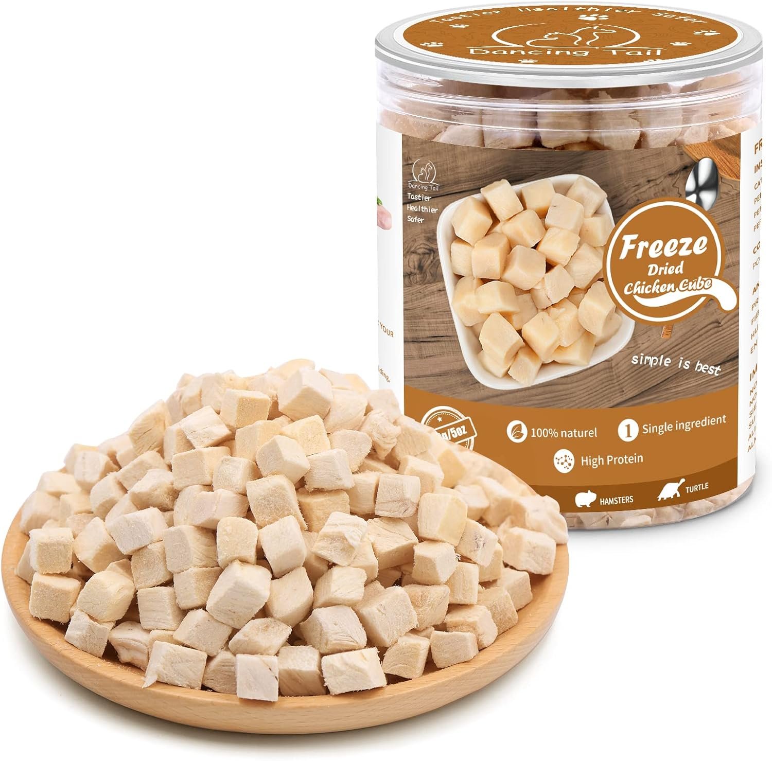 Dancing Tail Freeze Dried Raw Cat and Dog Treats, Healthy Limited Ingredient Chicken Cube Weight Control Traing Treats for Small Dogs Cats 5 Ounce