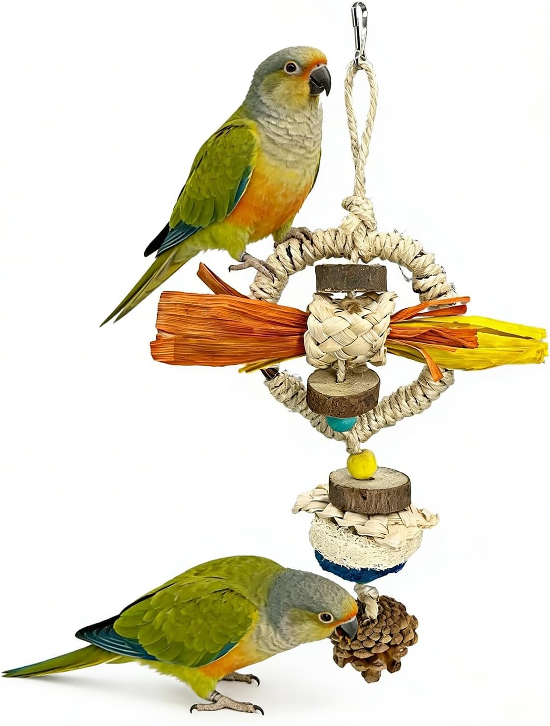 Parakeet Toys, Natural Hanging Bird Chewing & Foraging Toy with Corn Foliage and Seagrass, Beak-Safe Chewer for Conures, Cockatiels, Senegal Parrot and Small to Moderate-Sized Birds
