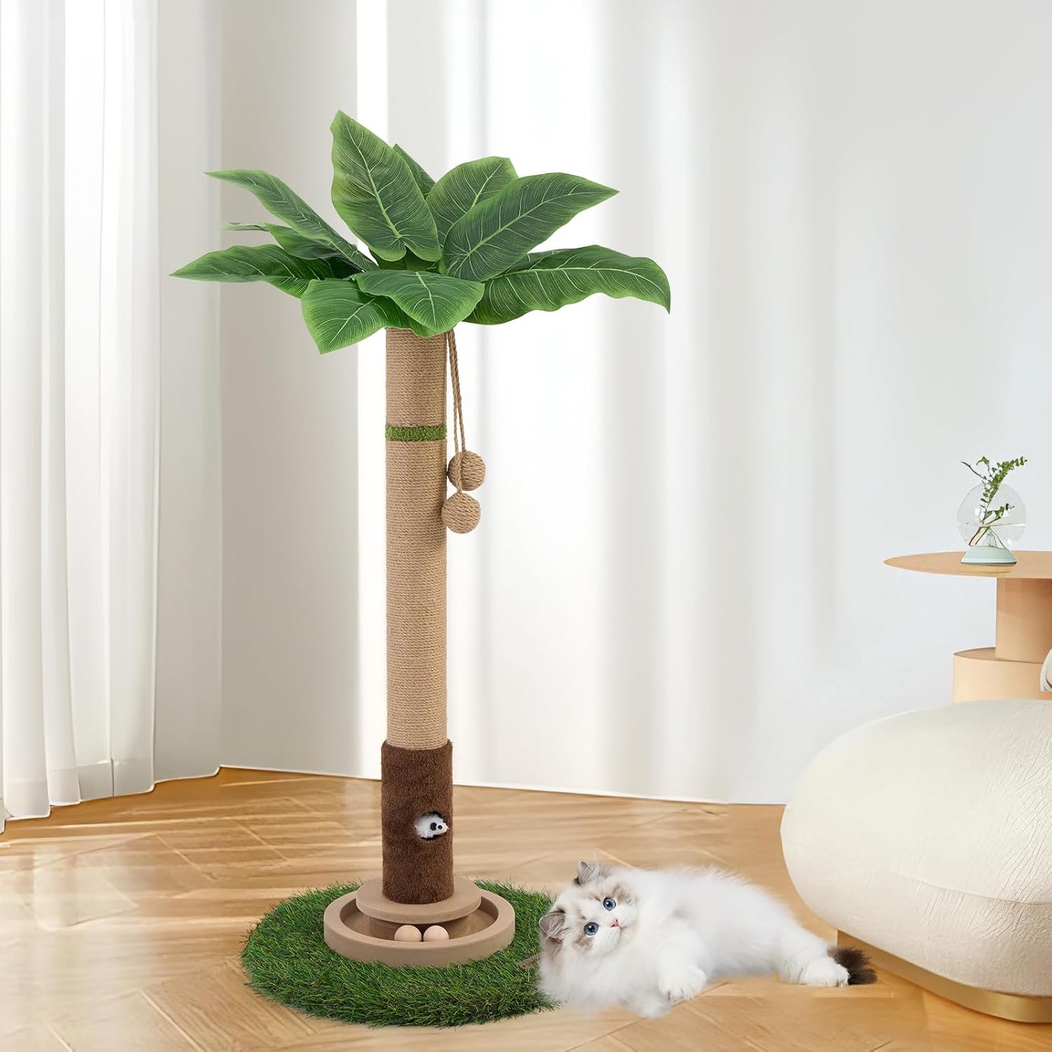Woochpet Cat Scratching Post 35” Tall Cat Scratcher Tree Tower Scratching Posts for Indoor Cats with Cat Toy Mouse Hole and Interactive Wooden Ball for Kittens Adults Cats