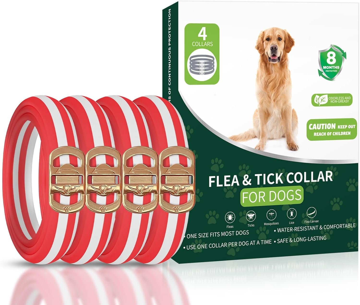 Flea Collar for Dogs, 4 Pack Flea and Tick Prevention for Dogs, 32 Months Dog Flea and Tick Treatment, Adjustable Dog Flea Collars, Waterproof Dog Flea Treatment Collar, Flea Treatment for Dogs
