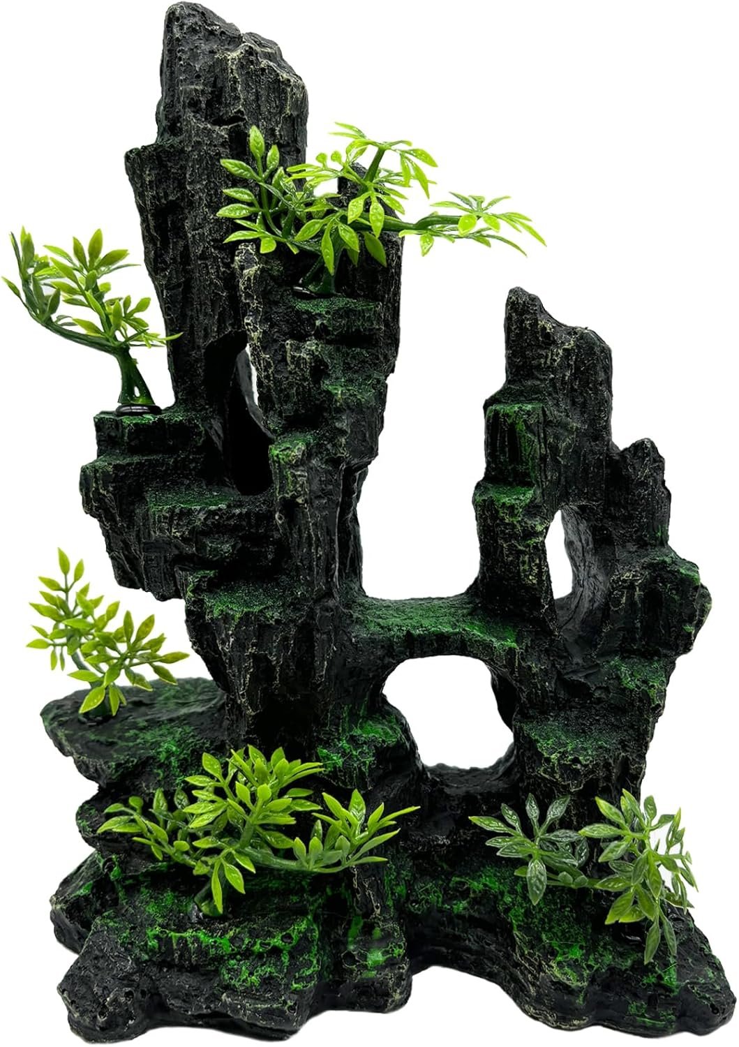 Tfwadmx Aquarium Mountain View Moss Tree Rock Cave Fish Tank Stone Ornament Landscape Decoration with Small Plants