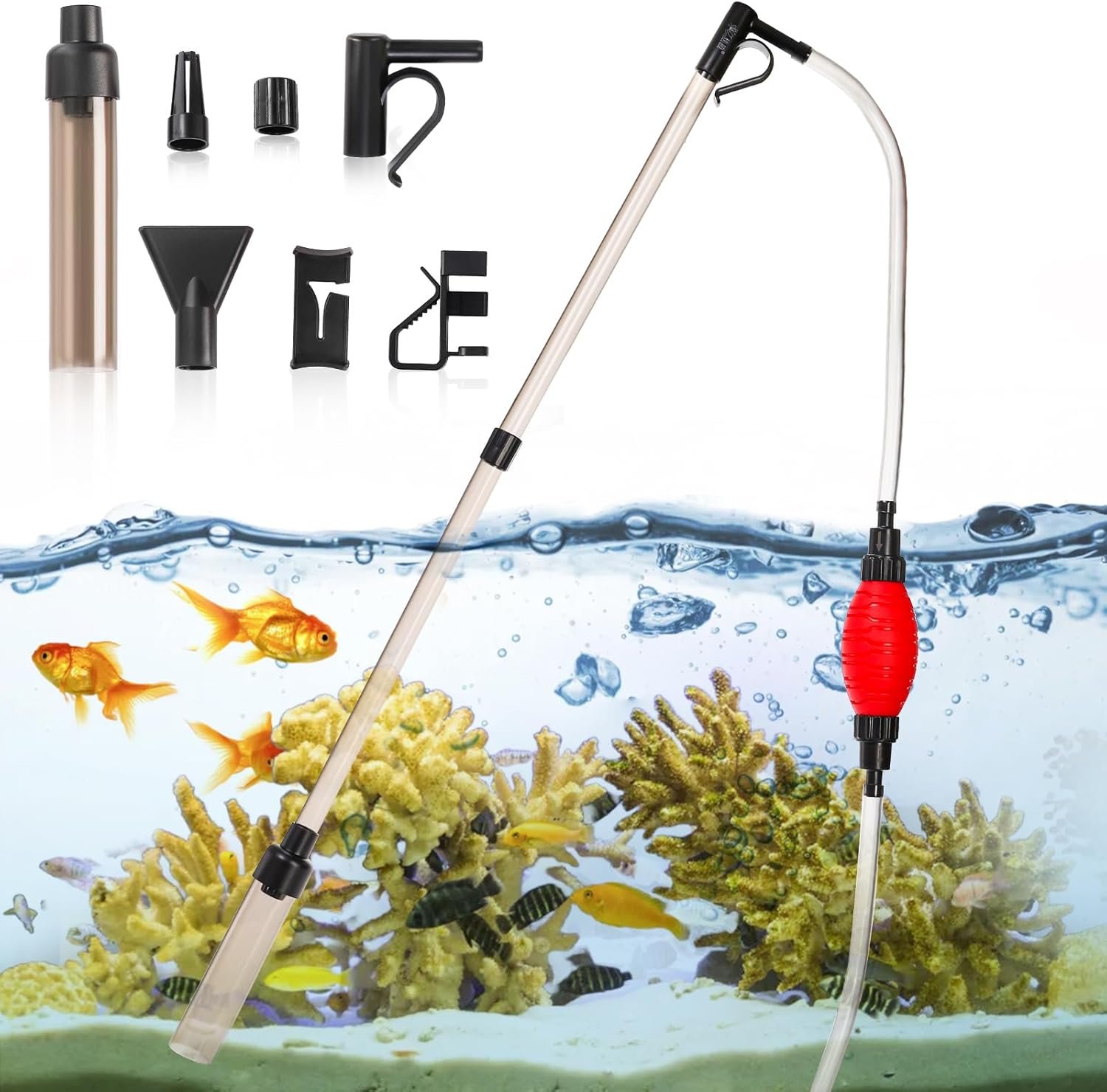 Peohud Small Gravel Vacuum for Aquarium, Multifunctional Fish Tank Cleaner, Aquarium Gravel Cleaning Kit for Water Changing, Sand Cleaning