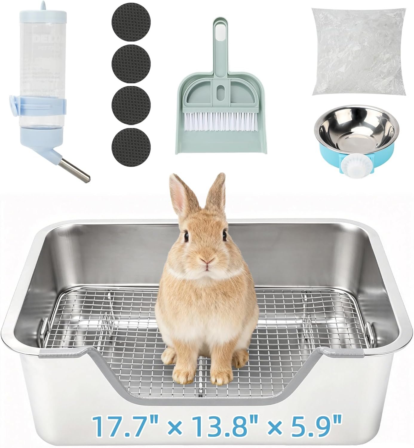 BWOGUE Stainless Steel Rabbit Litter Box with Sifting Tray, Metal Grids Bunny Litter Box, Small Animal Toilet Pan Steel Grid for Adult Guinea Pigs, Chinchillas, Ferrets, Easy to Clean, Odor Control