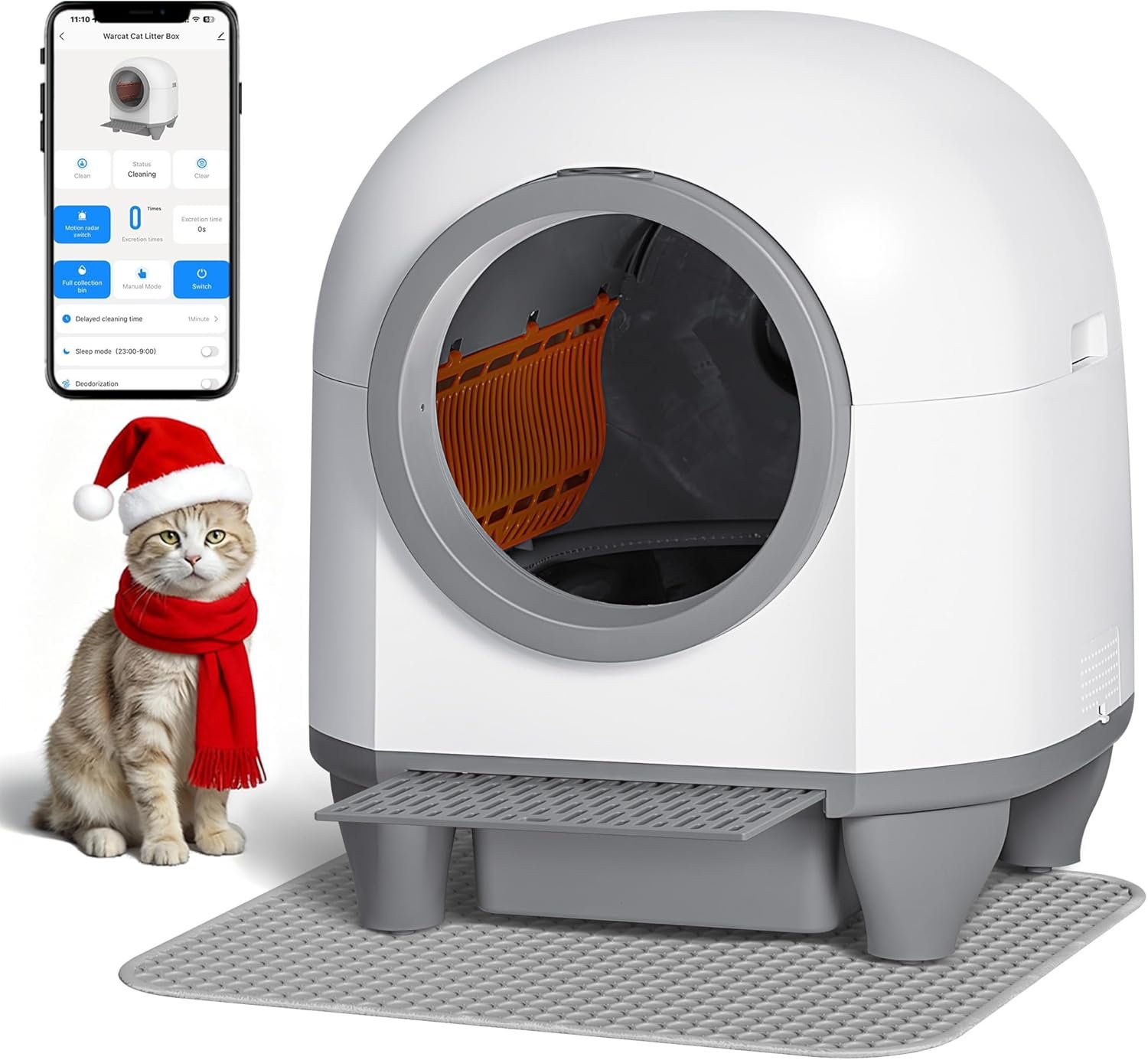 GUNJI Automatic Self-Cleaning Litter Box, 90L Large Capacity for Multiple Cats – APP Controlled with Safety Protection, Included Litter Mat & 1 Roll Garbage Bags (Gray)