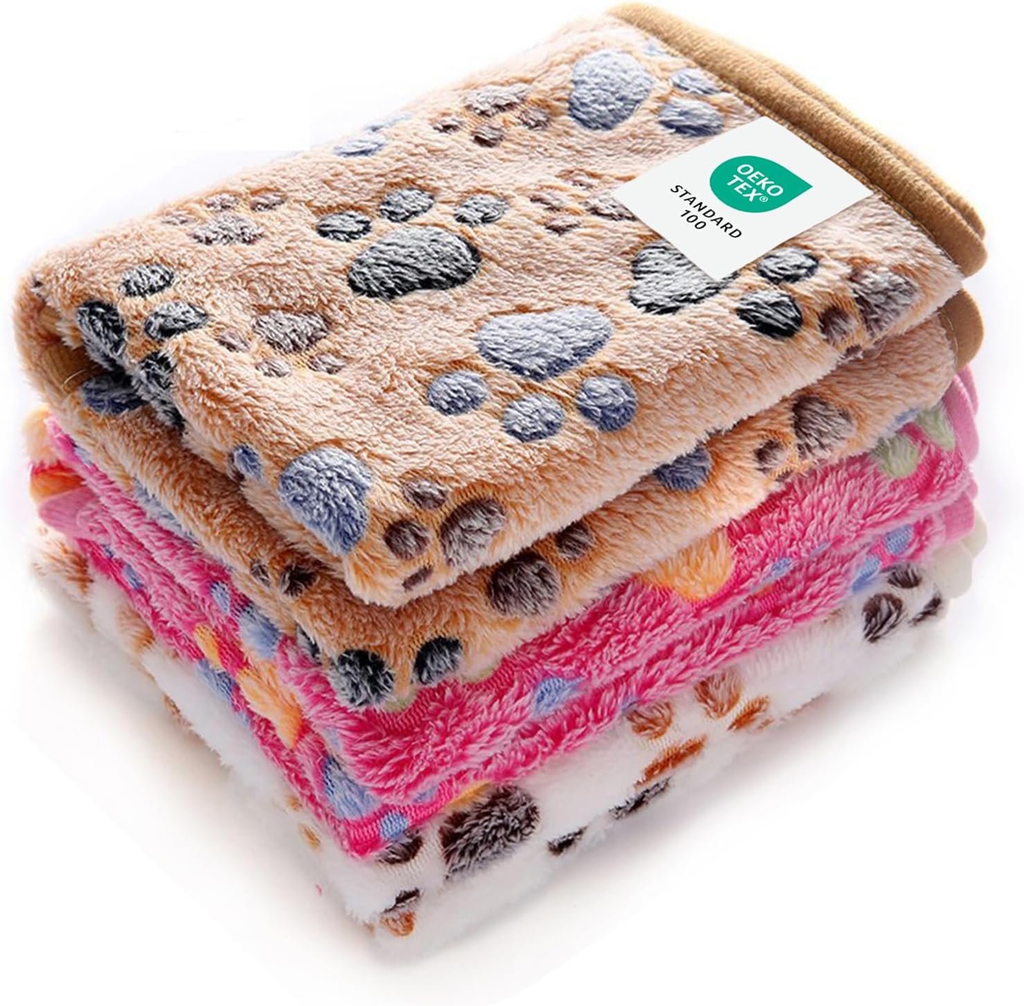 Luciphia 1 Pack 3 Blankets Super Soft Fluffy Premium Fleece Pet Blanket Flannel Throw for Dog Puppy Cat Paw Brown/Pink/White Small(23×16 inch)
