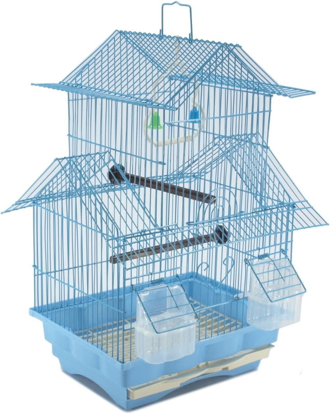 Small Blue 18-inch Wire Bird Cage for Budgies, Parakeets, Finches, Canaries, Lovebirds, Quaker Parrots, Cockatiels, Conures – Perfect Travel Cage and Hanging Bird House