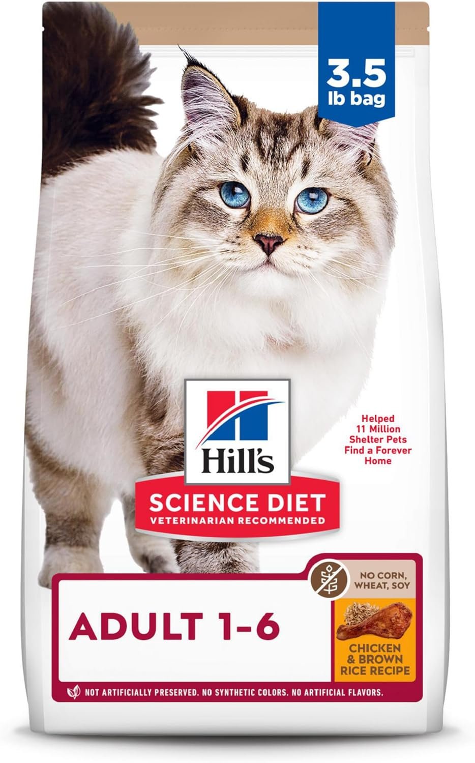 Hill’s Science Diet Adult 1-6 No Corn, Wheat or Soy Dry Cat Food, Chicken, 3.5 lb. Bag