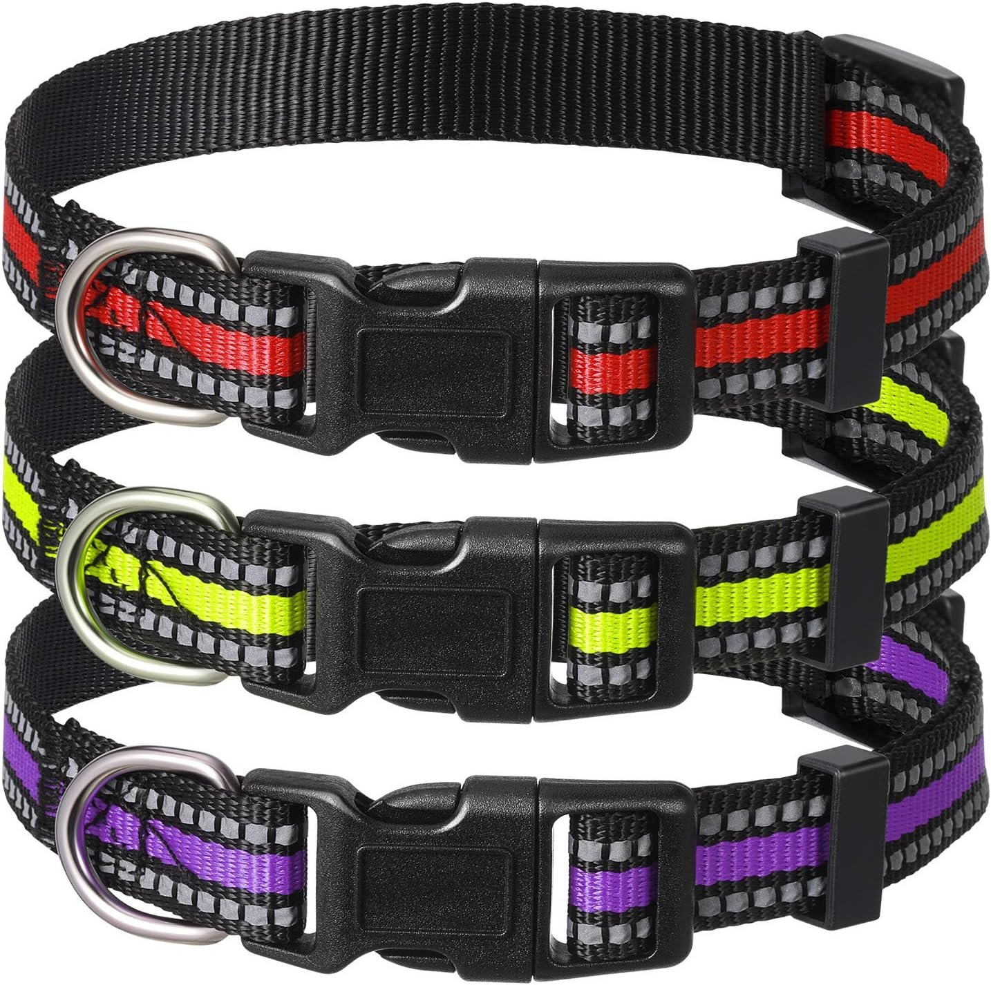 Weewooday 3 Pieces Reflective Dog Collar Nylon Adjustable Quick Release Pet Collars for Dogs(Medium)