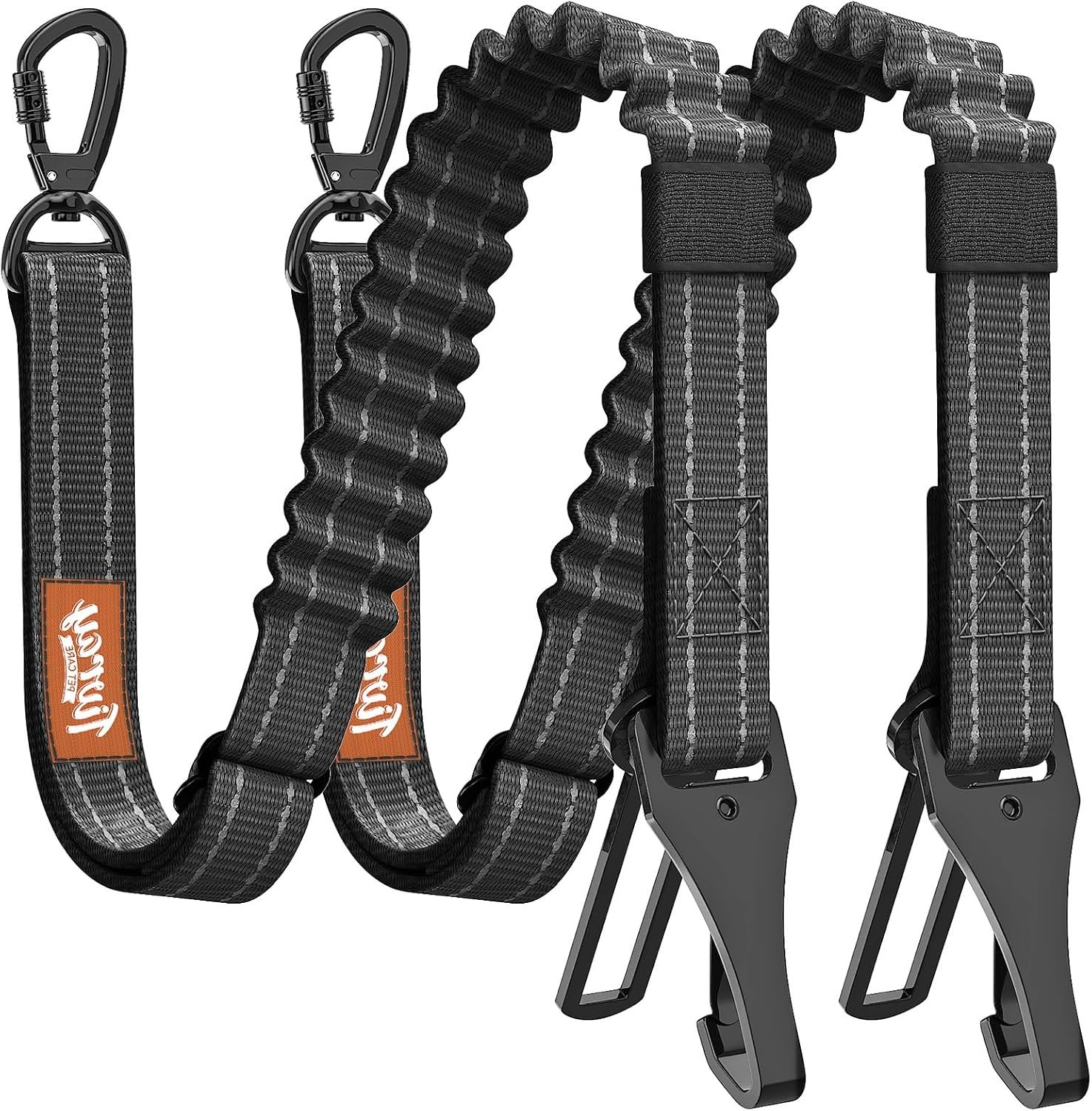 2Pcs Dog Seat Belt, Dog Car Seat Belt Bungee, Car Harness for Pet with Buckle & Hook Latch, Safety Leash Vehicle, Adjustable Reflective Pet Vehicle Tether, 360° Swivel Lock Clasp, Black