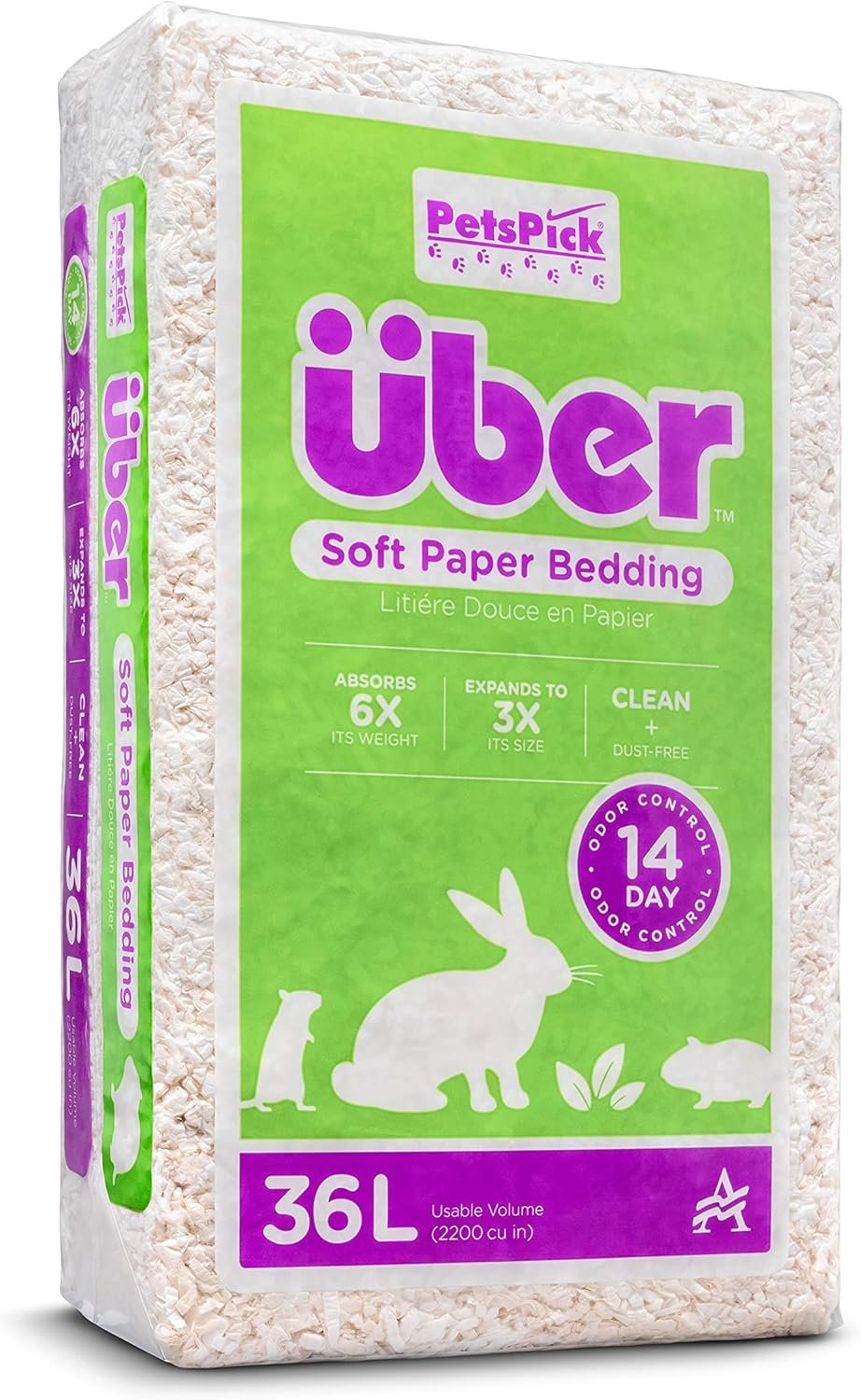 PETSPICK Uber Soft Paper Pet Bedding for Small Animals, White, 36L
