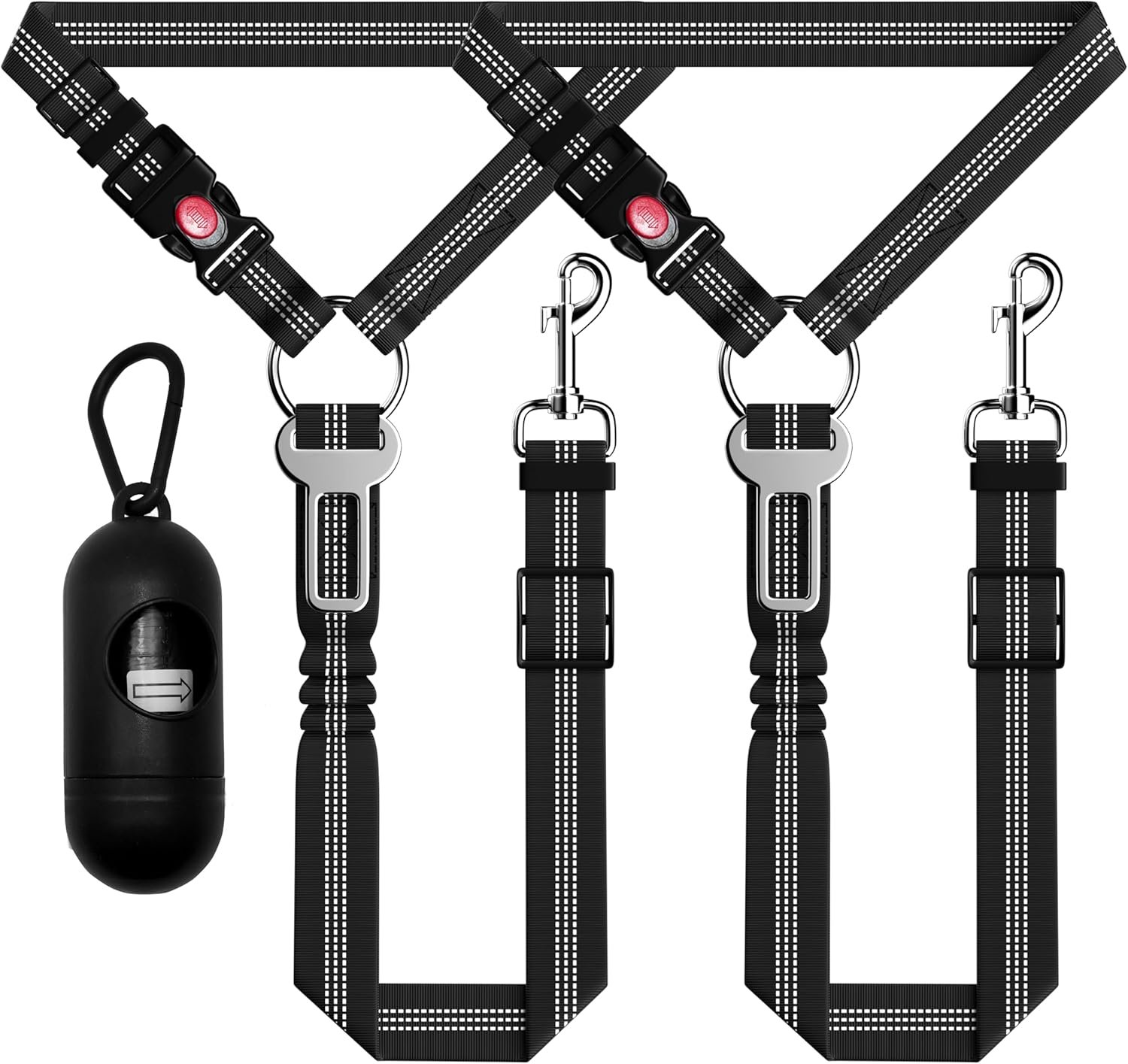 Seyezo Dog Car Seat Belt Set – 3 Piece Retractable Harness, Adjustable Reflective Seatbelt for Vehicle Headrests, Safety Restraint, Heavy Duty & High Elastics, Black