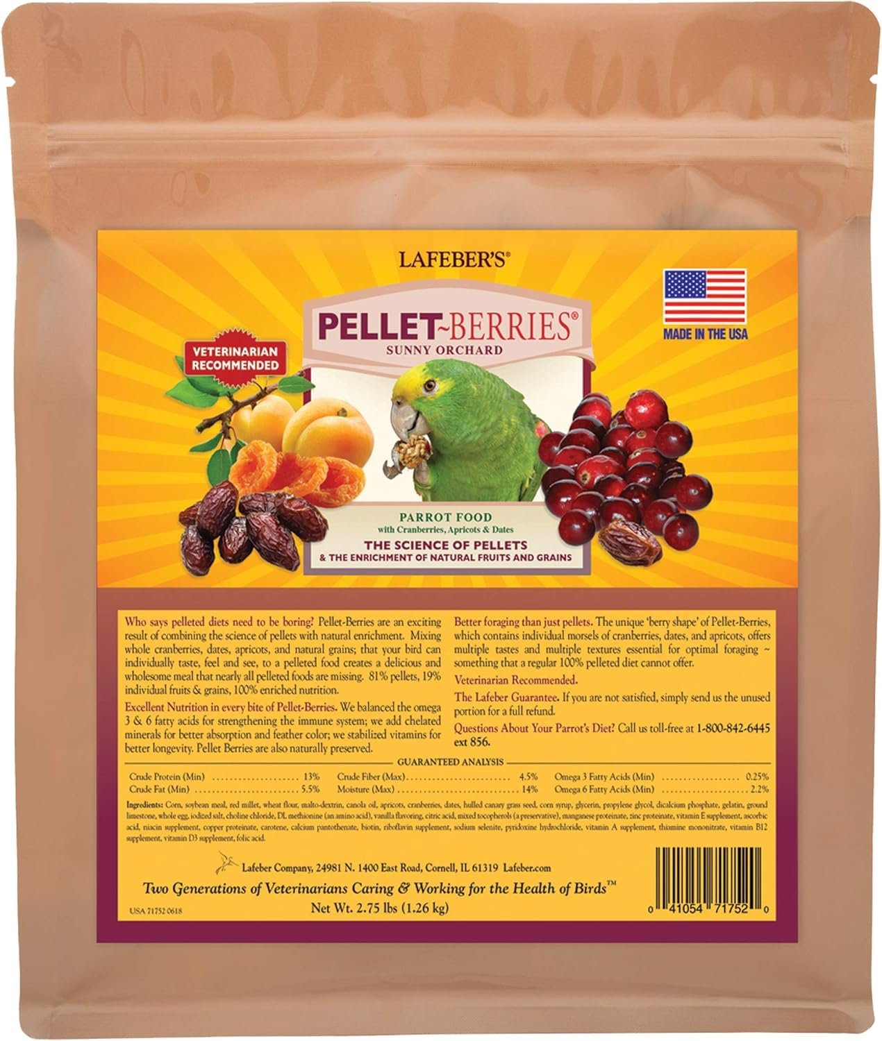 LAFEBER’S Pellet-Berries Pet Bird Food, Made with Non-GMO and Human-Grade Ingredients, for Parrots, 2.75 lb