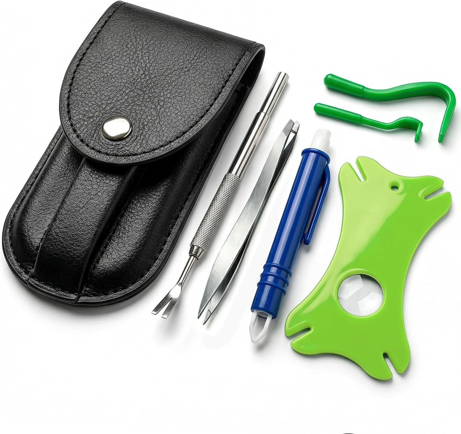 VENOMKILLER 6-in-1 Tick Remover Kit – Tick Removal Tool Set with Stainless Steel Tweezers, Tick Card, Hooks & Leather Case – Tick Remover for Dogs, Cats & Humans
