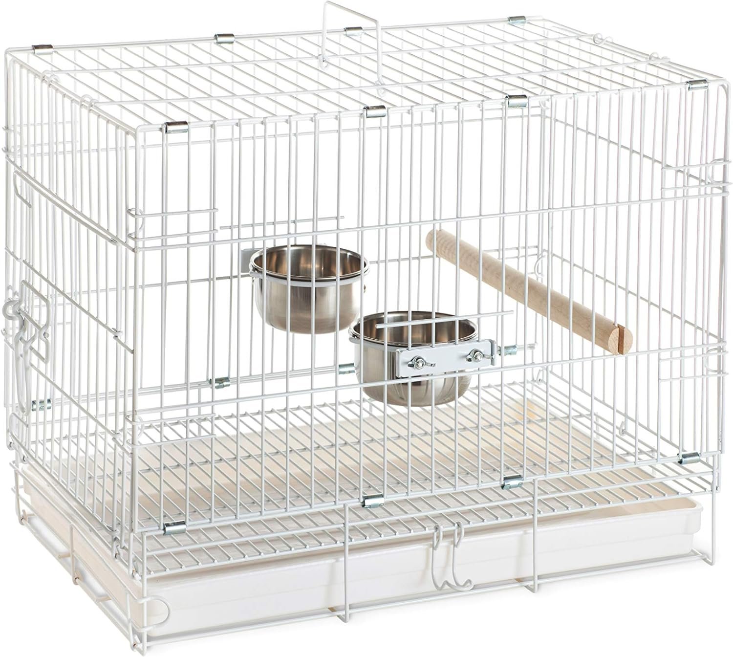 Prevue Hendryx Travel Bird Cage – Short Term Travel Cage, Carrier for Small Birds, Ideal for Small Conures, Parrots, Cockatiels, Parakeets, Includes Bowls and Perch – White