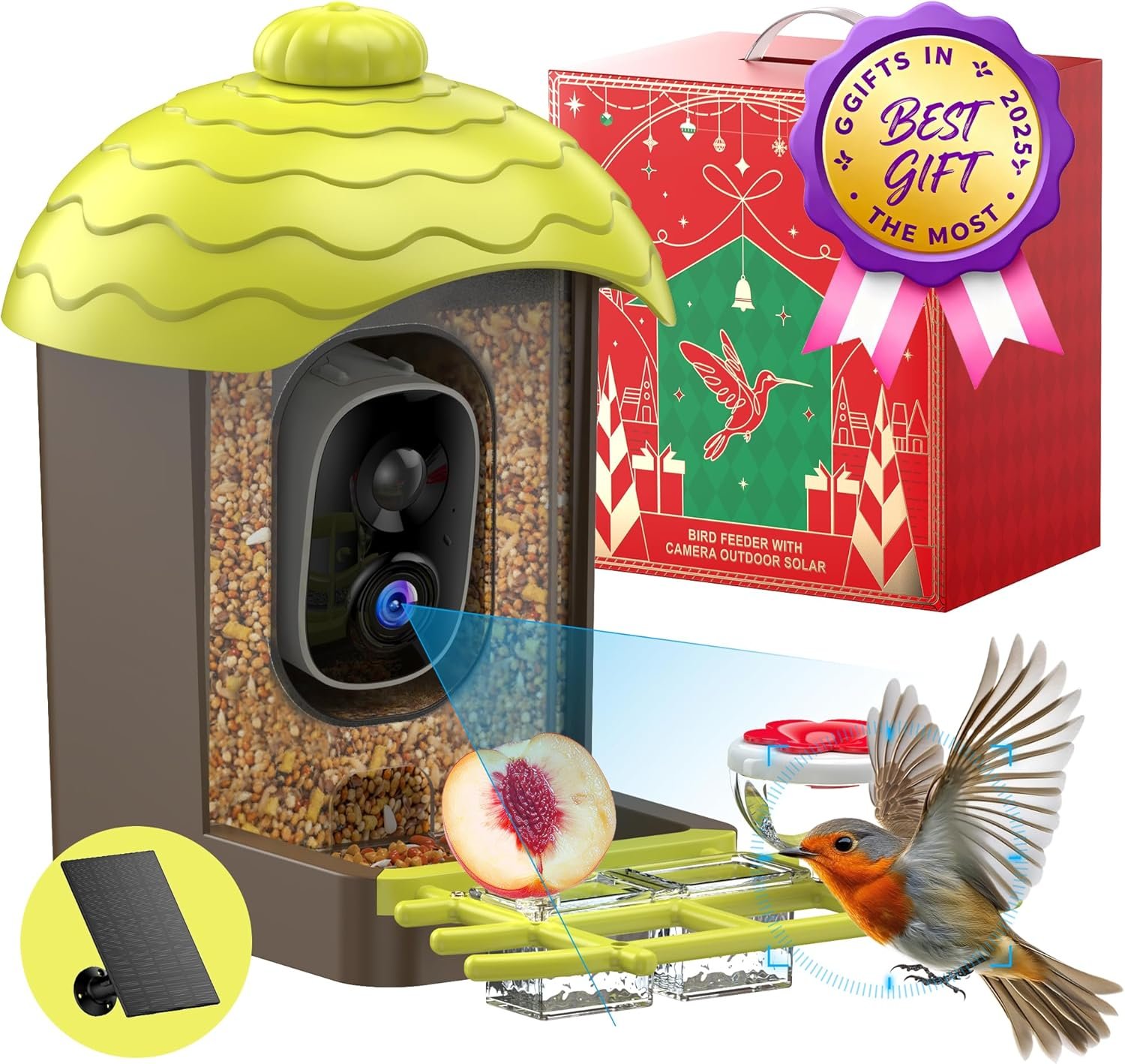 Smart Bird Feeder with Camera Outdoor: 2K Wild Bird Watching Video Cam – Unique Gifts for Nature Lover – Birds House Window at Garden IP66 Solar Charged & Squirrel-Proof Alarm