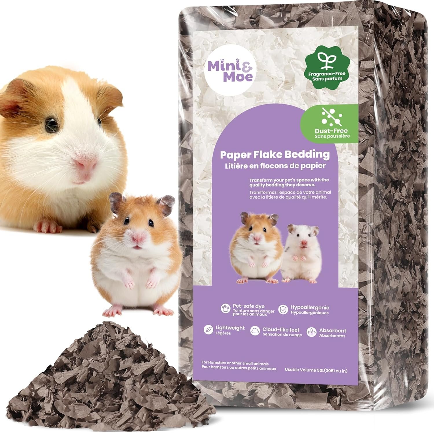 mini&moe Guinea Pig Bedding 25 Liters: Dust-Free and Odor Control Moisture Absorbent Natural Paper Small Pet Bedding – for Guinea Pigs, Hamsters, Rabbits, and Small Animal