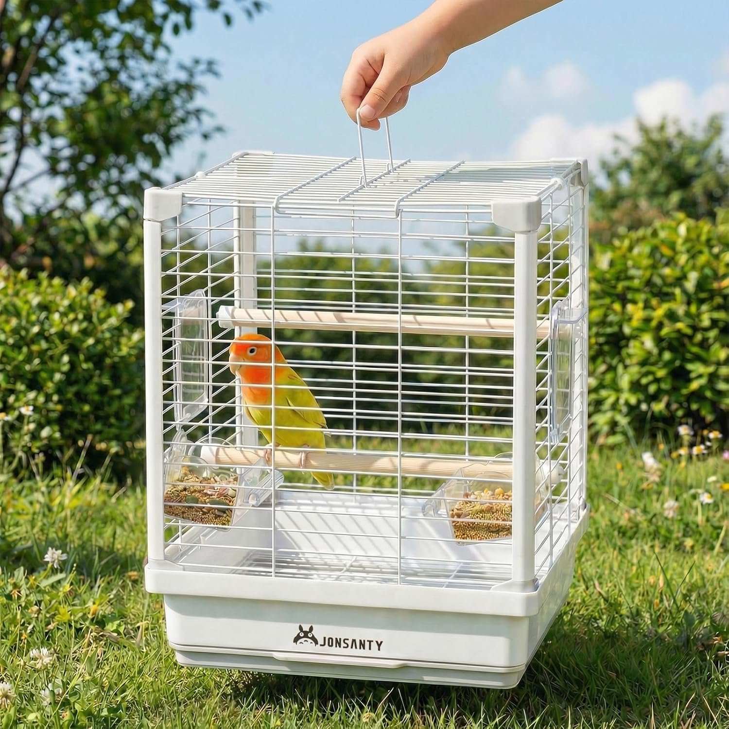 14.6″ Portable Travel Bird Cage, Parrot Cage, Ample Room for Tail Movement, with Food Box, Perch, Water Bottle, for Vet Visit, Short Trip, Parakeet, Cockatiel, Budgie, Small Medium Birds
