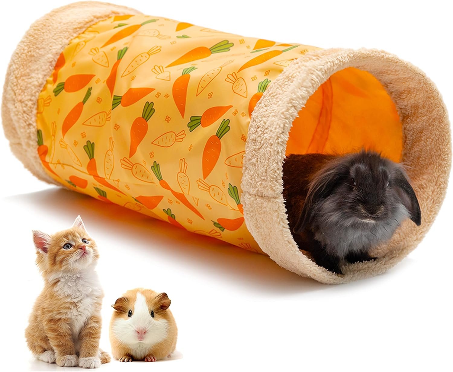Rabbit Hideout Tunnel – Small Animal Tunnel Tube House Indoor for Bunny Guinea Pig Rat Hamster Ferret Chinchilla – Playing Sleeping Resting Soft Fleece Foldable Nest Habitat