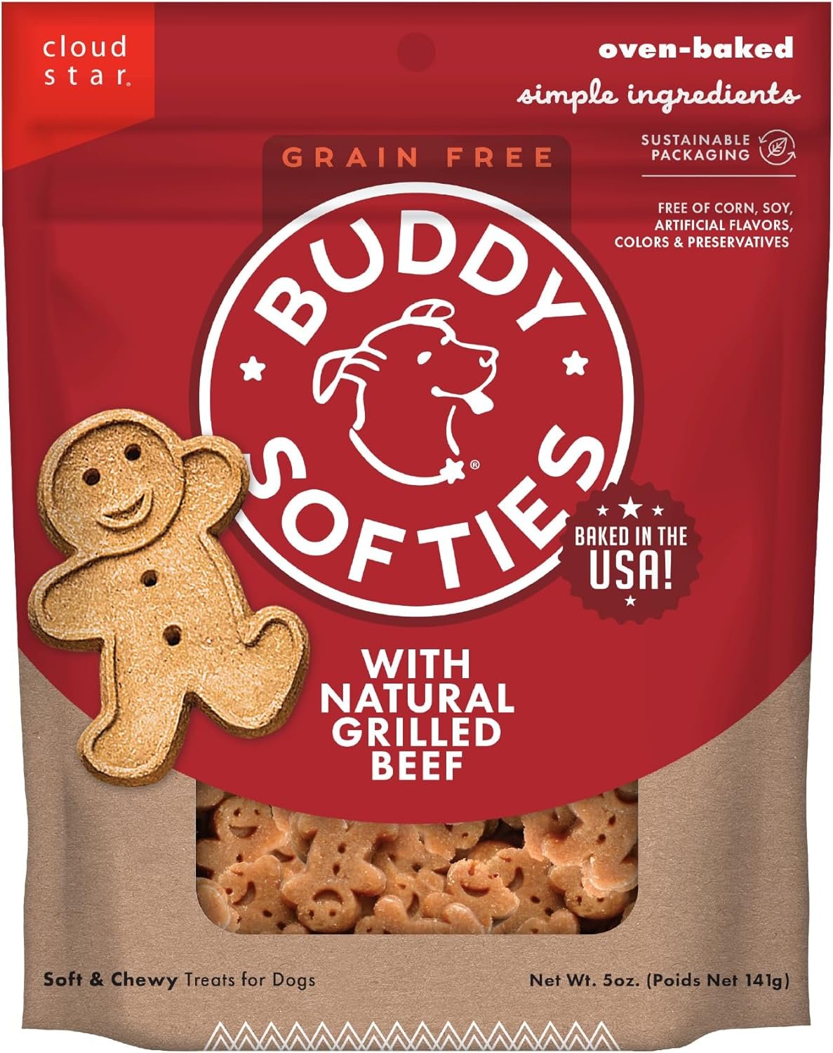 Buddy Biscuits Softies Soft & Chewy Grain Free Dog Treats, Beef, 5 oz. Pouch