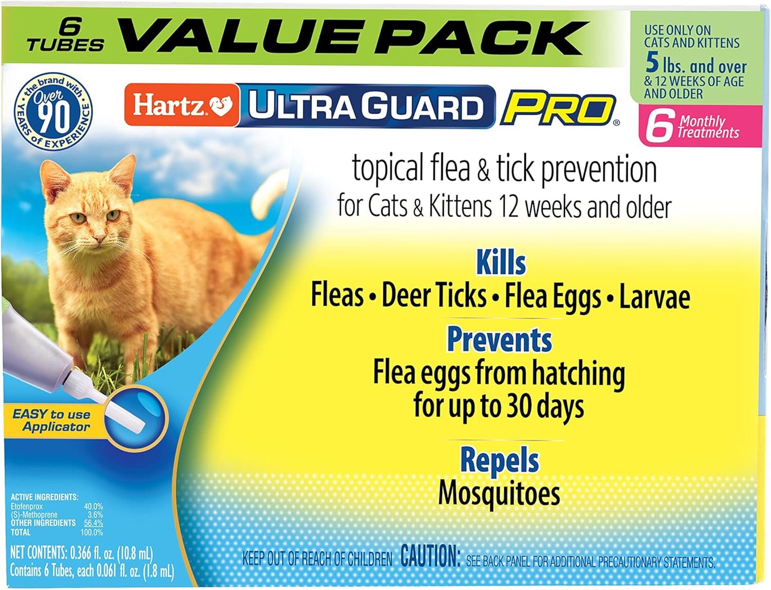 Hartz UltraGuard Pro Topical Flea & Tick Prevention for Cats & Kittens, Over 5 lbs 6 Monthly Treatments