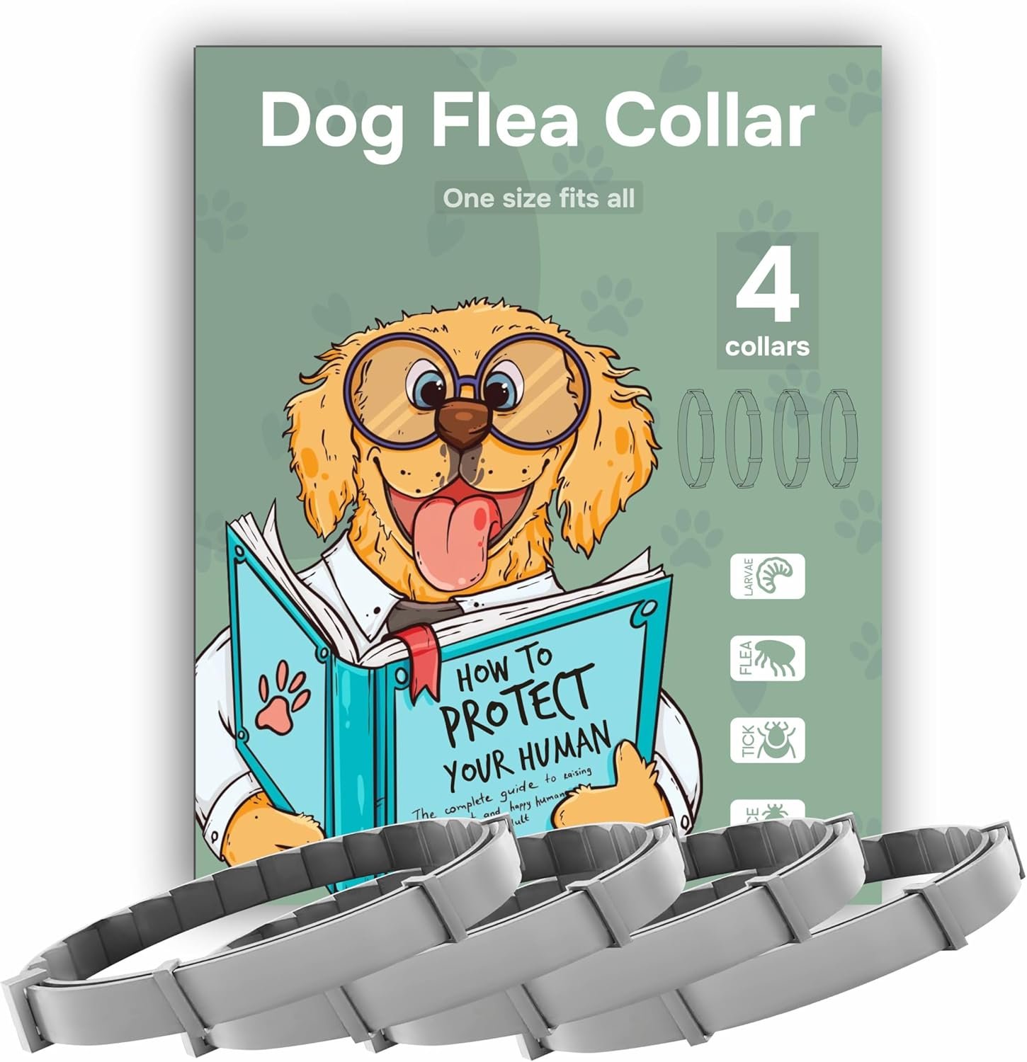 Flea and Tick Prevention for Dogs – Flea Collar – 4 Count – Adjustable