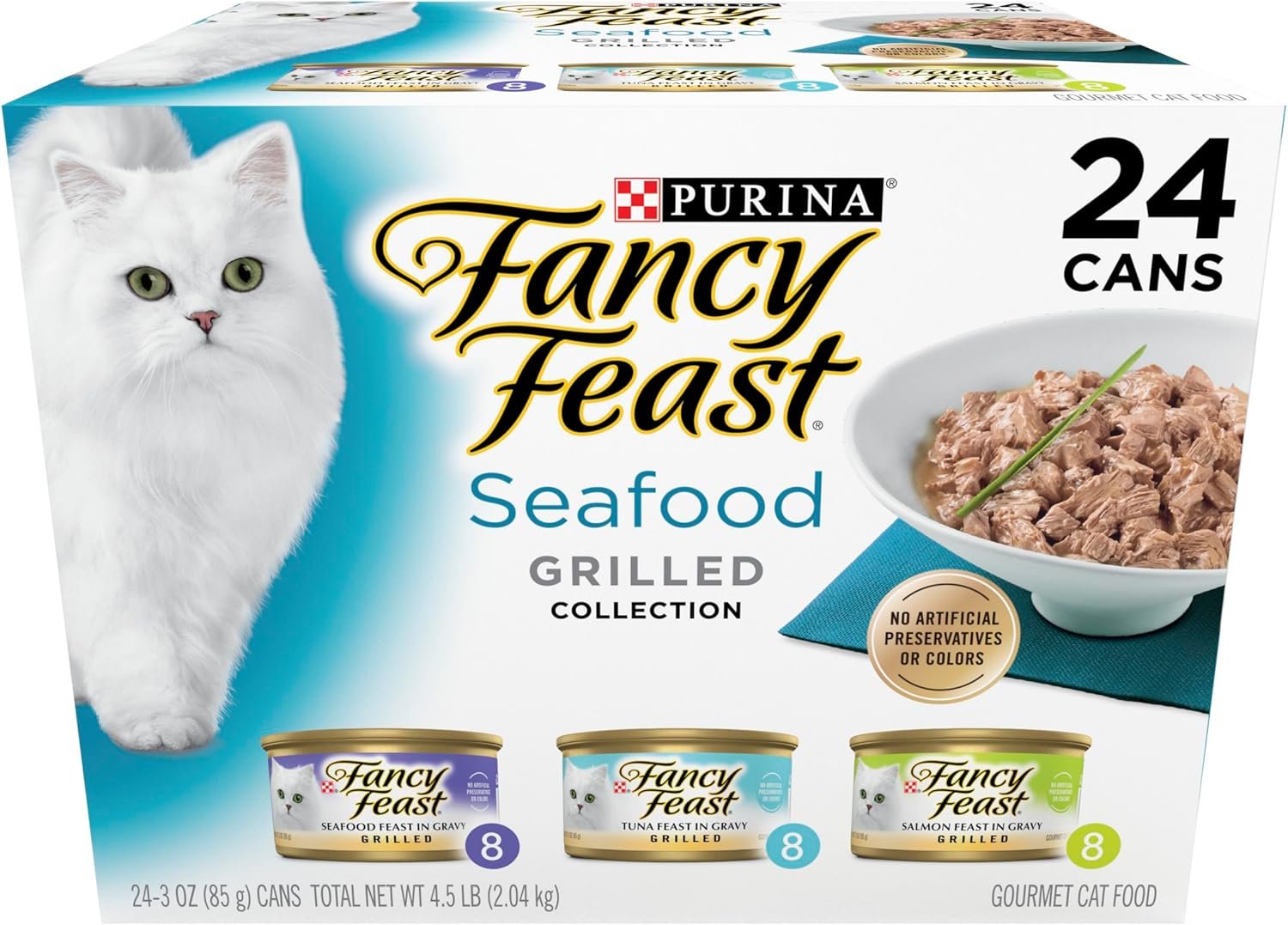 Purina Fancy Feast Grilled Wet Cat Food Seafood Collection in Wet Cat Food Variety Pack – (Pack of 24) 3 oz. Cans