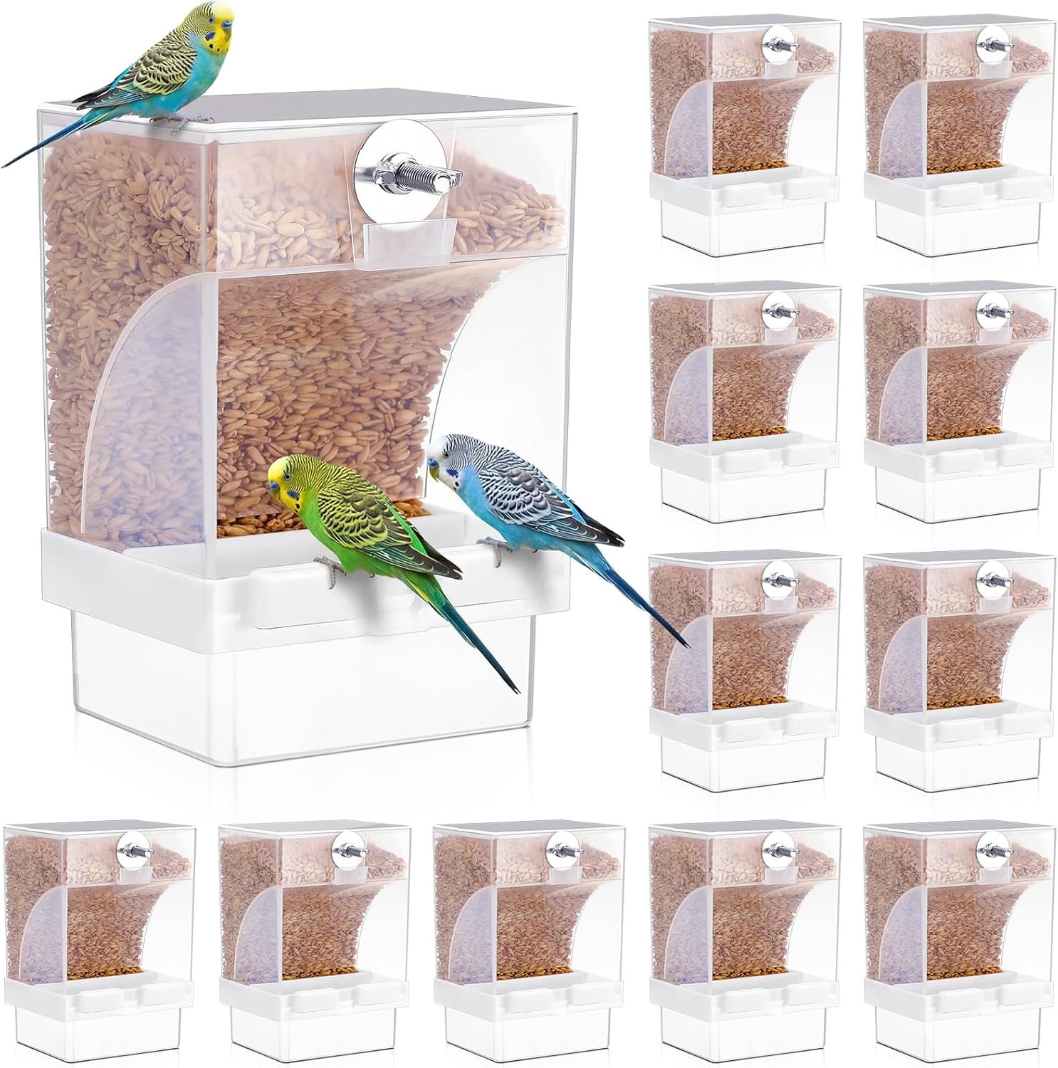 GlikCeil 12 Pcs No Mess Bird Feeder Automatic Bird Feeder for Cage Bulk Parrot Seed Food Container Cage Accessories for Small Medium Parakeet Canary Cockatoo Cockatiel Finch