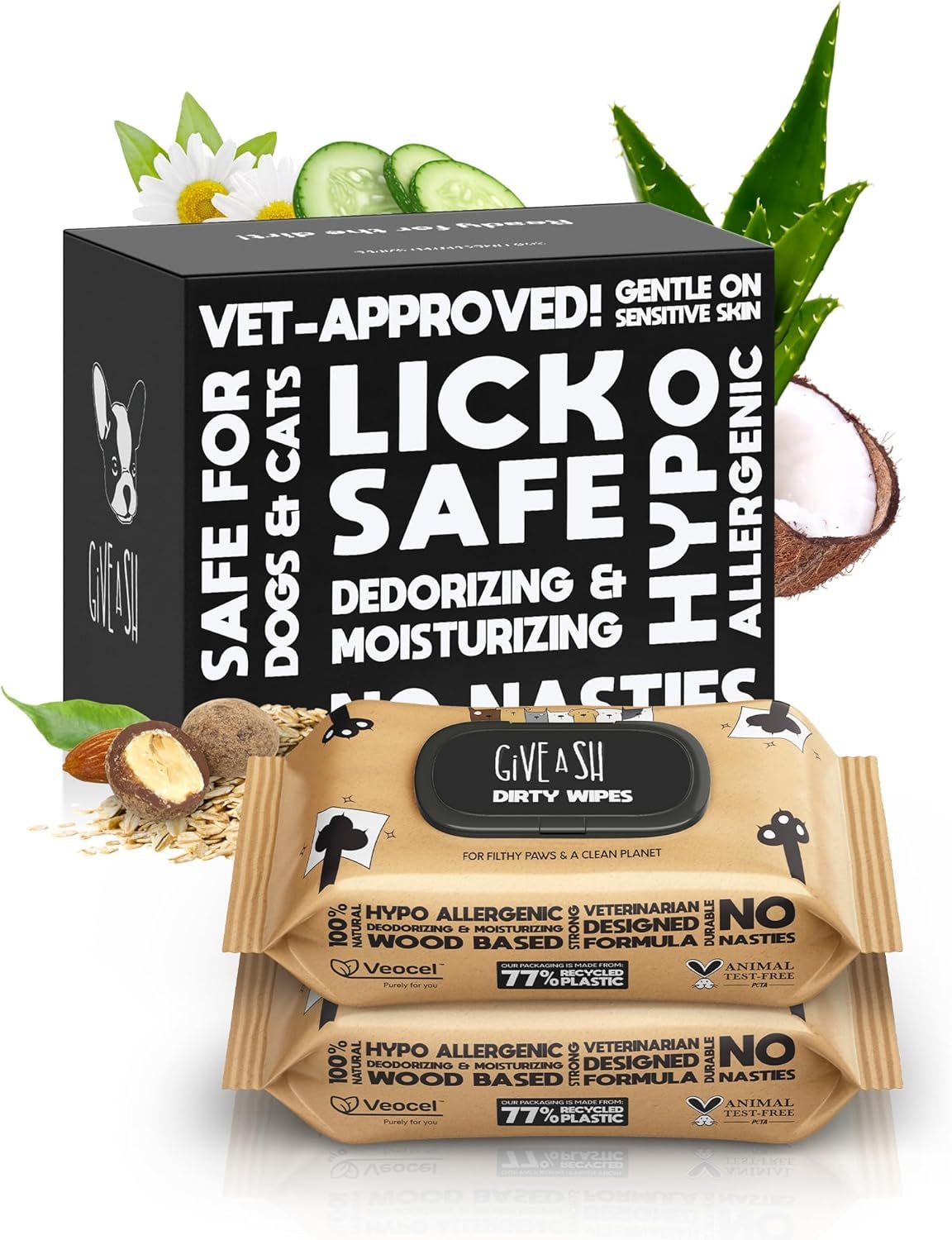 Lick-Safe Daily Pet Wipes for Dogs & Cats – Vet-Approved & Hypoallergenic – Cleans Mud, Odor & Dander – Wipes for Paws, Face & Butt – 10% to Charity – Earth-Friendly & Unscented Cleaning – Pack of 200