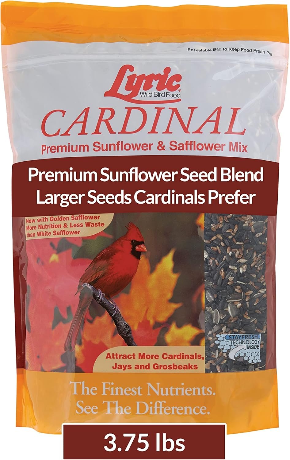 Lyric Cardinal Wild Bird Seed for Outside Feeders – Premium Sunflower & Safflower Bird Seed Mix for Cardinals, Grosbeaks, Blue Jays & More, 3.75 lb Bag