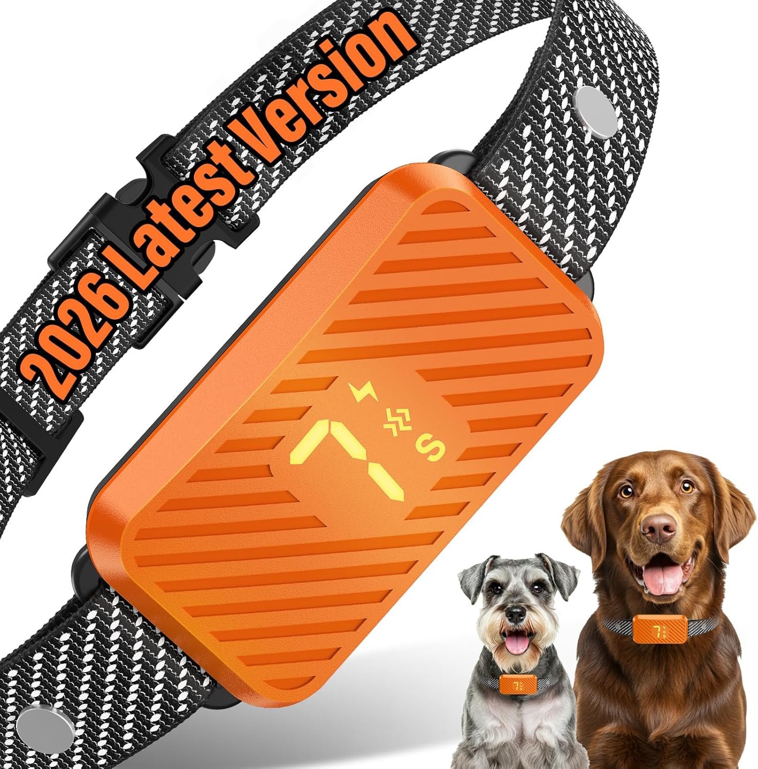 Dog Bark Collar for Large Medium Small Dogs, Effective No-Bark Collar, Smart Barking Collar, Rechargeable Bark Collar with 7 Sensitivity, 3 Modes, Waterproof, Neon Orange