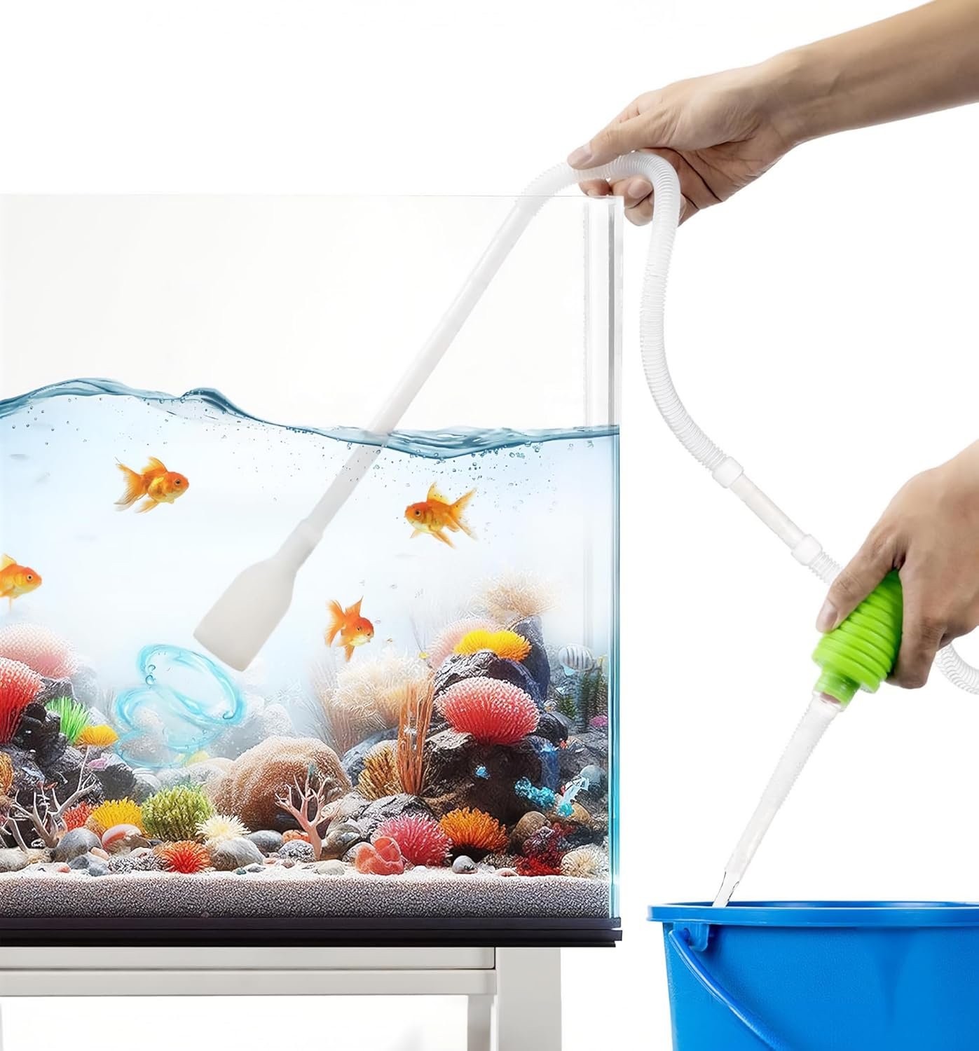 Luigi’s Fish Tank Cleaner – Turtle Tank Accessories – Gravel Vacuum for Aquarium – Hand Siphon Hose to Remove and Change Water or Sand in Minutes – Aquarium Cleaning Tools