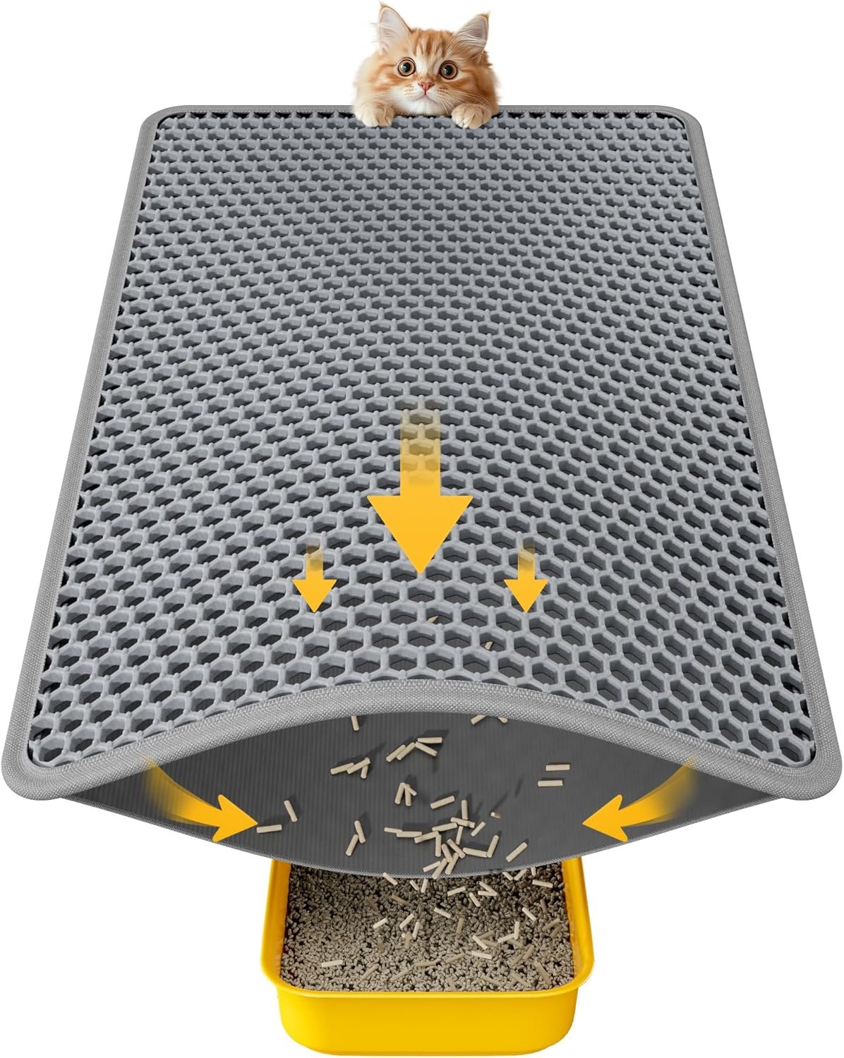Cat Litter Mat – 23.2” x 14.6” Small Litter Trapping Mat, Easy to Clean Litter Box Mat, Waterproof, Urine-Proof, Non-Slip Kitty Litter Mats for Floor, Grey