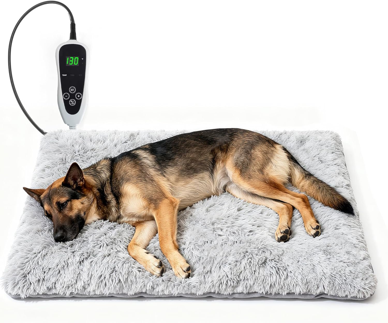 GOLOPET Dog Heating Pad 28×18 in with Smart Thermostat Switch and Power Line Protection Tube,Obtained MET and UL Dual Certification,Waterproof Puppy Heating Pad- Gray 1