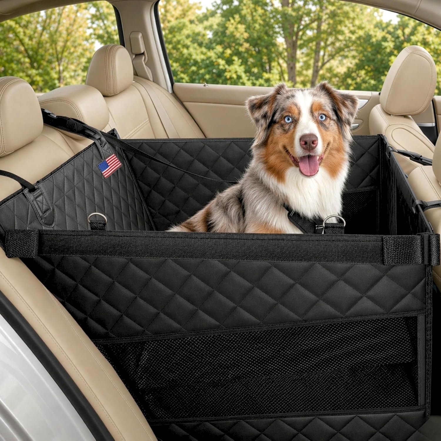 Half Hammock Dog Seat Cover for Back Seat – Waterproof Half Backseat Dog Cover, Space Saving Split Seat Design, Universal Fit & Heavy Duty Pet Restraint