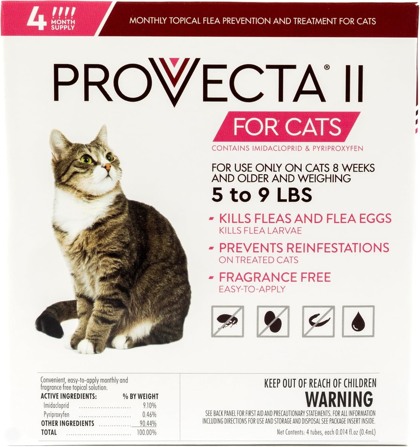 PROVECTA® II for Small Cats (5–9 lbs) Flea and Tick Topical Treatment, 4-Month Supply