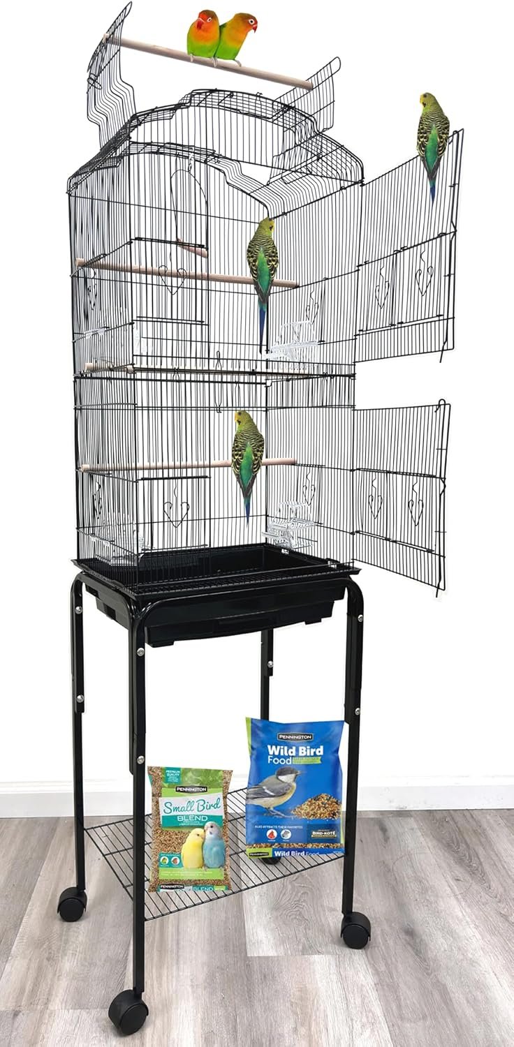 Portable Bird Cage for Quaker Indian Ring Neck Small Parrots Cockatiels Sun Parakeets Green Cheek Conures Finches Canary Budgies Lovebirds Parrotlets with Removable Rolling Stand