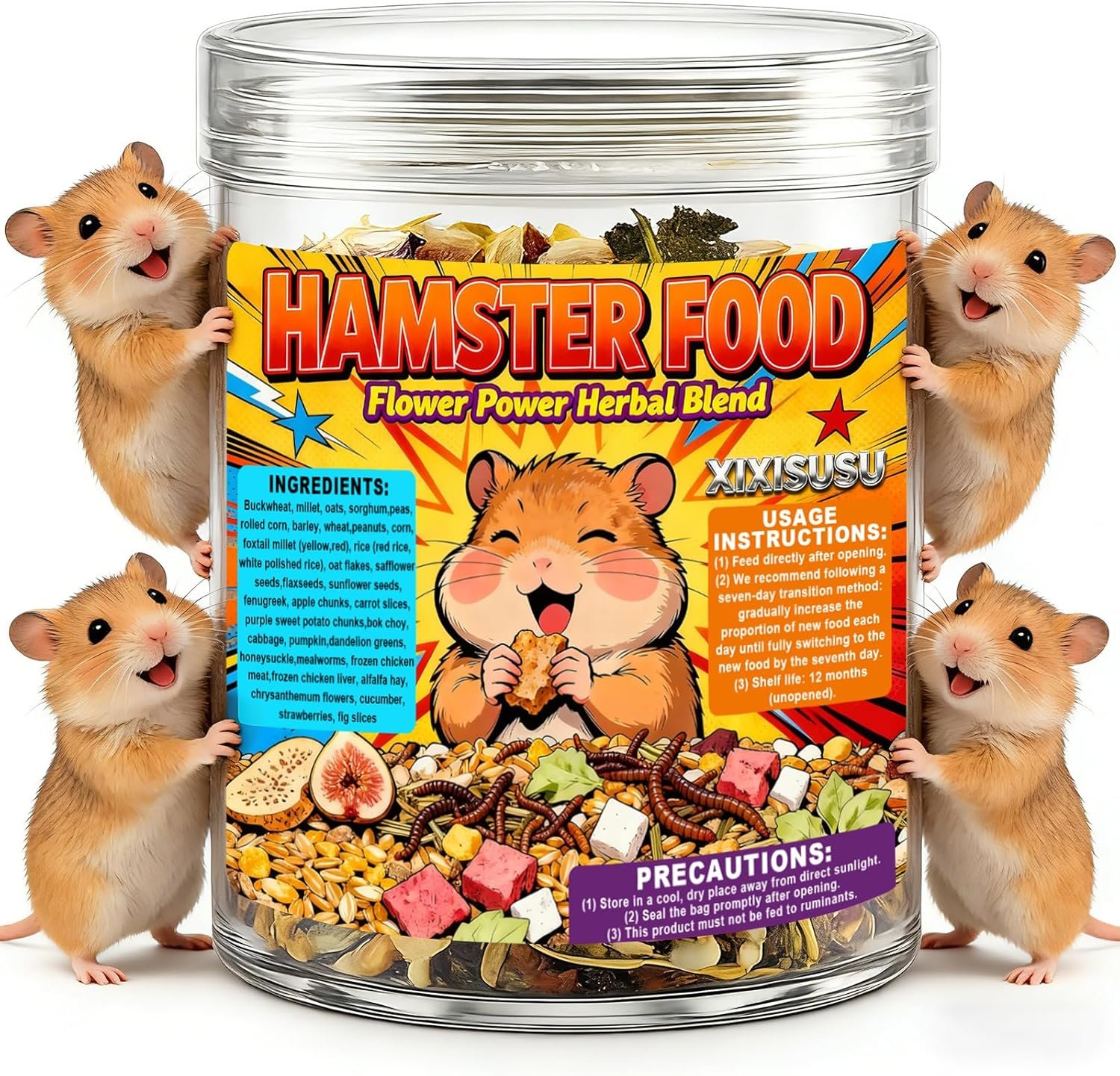 Herbal Forage Mix with Grains, Seeds & Freeze-Dried Treats for Rabbits, Guinea Pigs – Pasture & Dandelion Delicacy – Natural High-Fiber Dried Flower Treat for Chinchillas, Hamsters, Gerbils