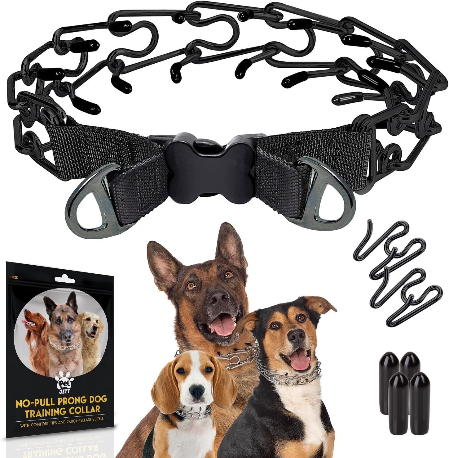 PetJett ProTrainer Prong Collar for Dogs – Choke Collar for Dogs, Pinch Collar for Dog Adjustable No Pull Training Collar for Small Medium Large Dog – Safety Durable Stainless Steel Metal Choker Chain