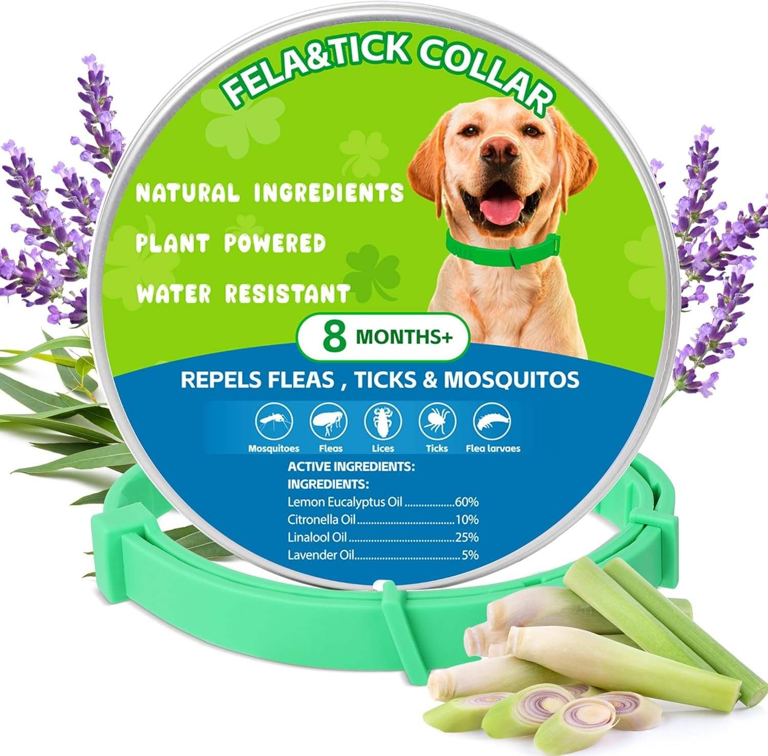 Natural Flea & Tick Prevention Dog Collars – 2-Pack Adjustable Waterproof Collars with Essential Oils (Lemon Eucalyptus, Citronella, Lavender, Linalool), Safe for All Breeds