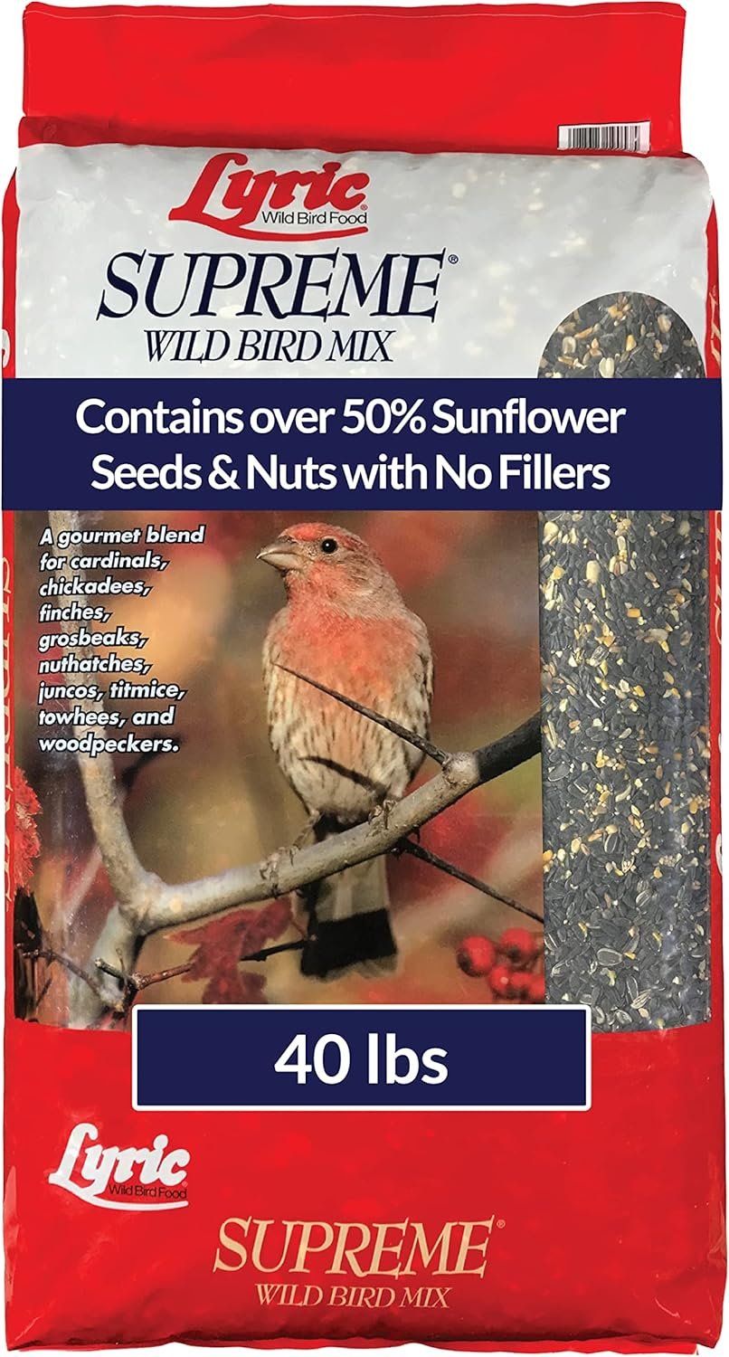 Lyric Supreme Wild Bird Seed for Outside Feeders – Wild Bird Food Mix with Nuts & Sunflower Seeds, Attracts Many Beautiful Songbirds, 40 lb Bag