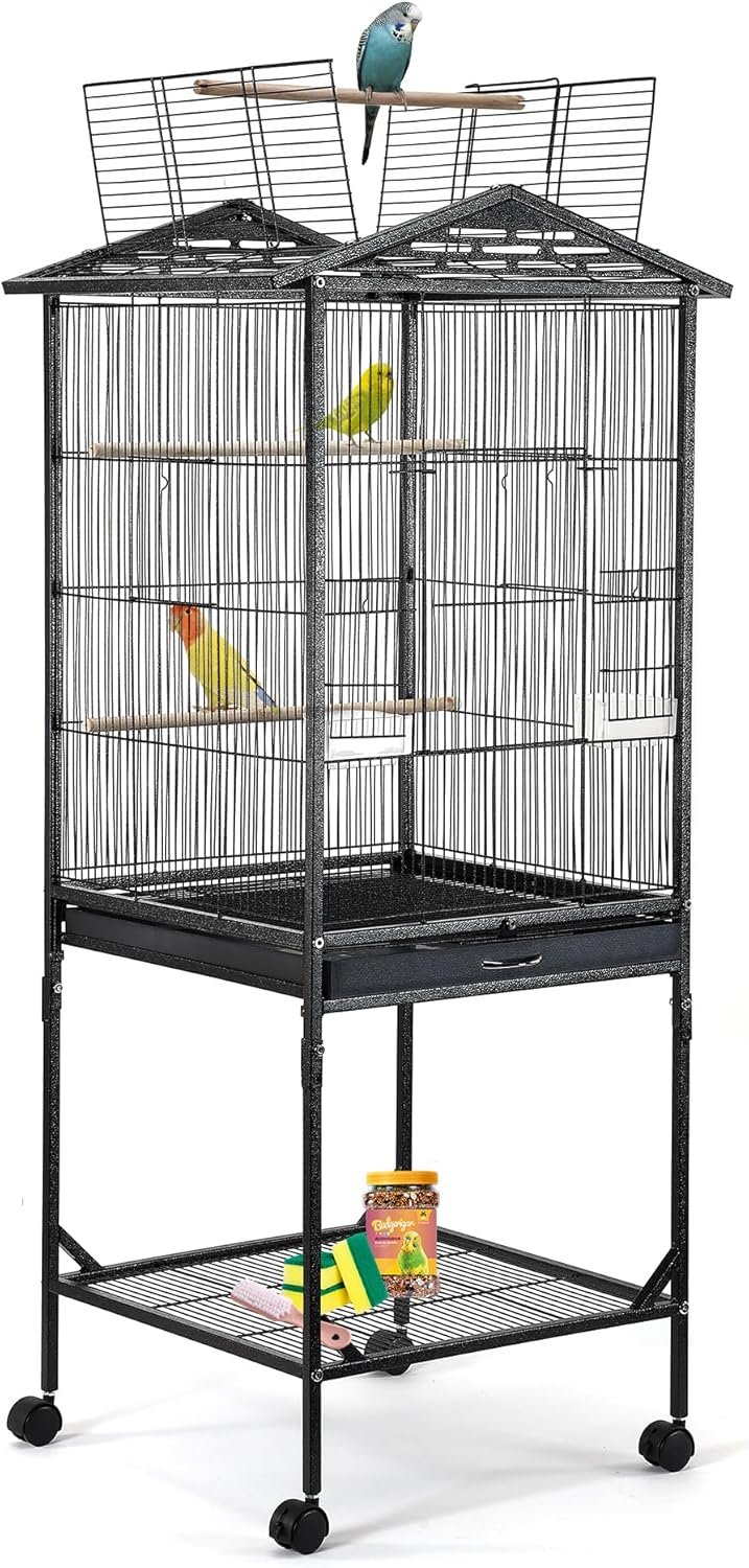 WeGear Bird Cage 47 inch Wrought Iron Parakeets Cage with Play Open Top and Rolling Stand Medium Small Bird Cage for Parrots, Budgerigars, Parakeets, Cockatiels, Lovebirds