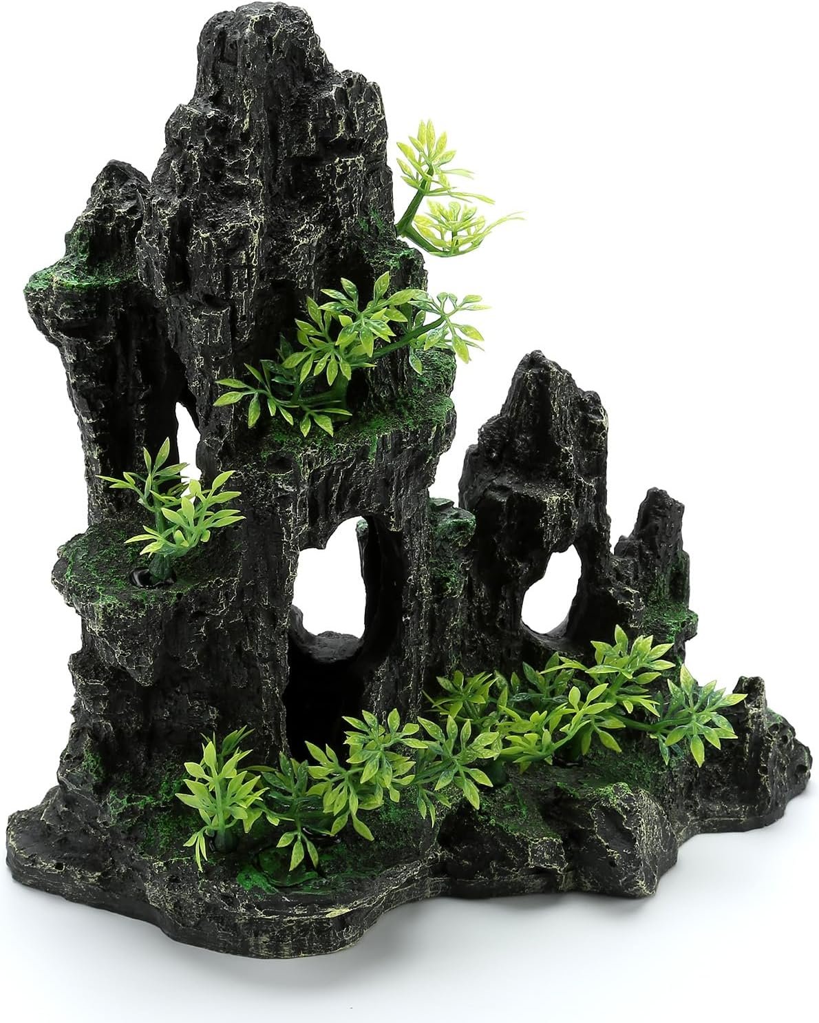 Aquarium Decorations Large Mountain View Stone Ornaments, Fish Tank Decorations Extra Large and Tall Aquarium Decor for Fish Tank Hideout Tree House Rock Cave for Small Fish Betta Hideaway Cave