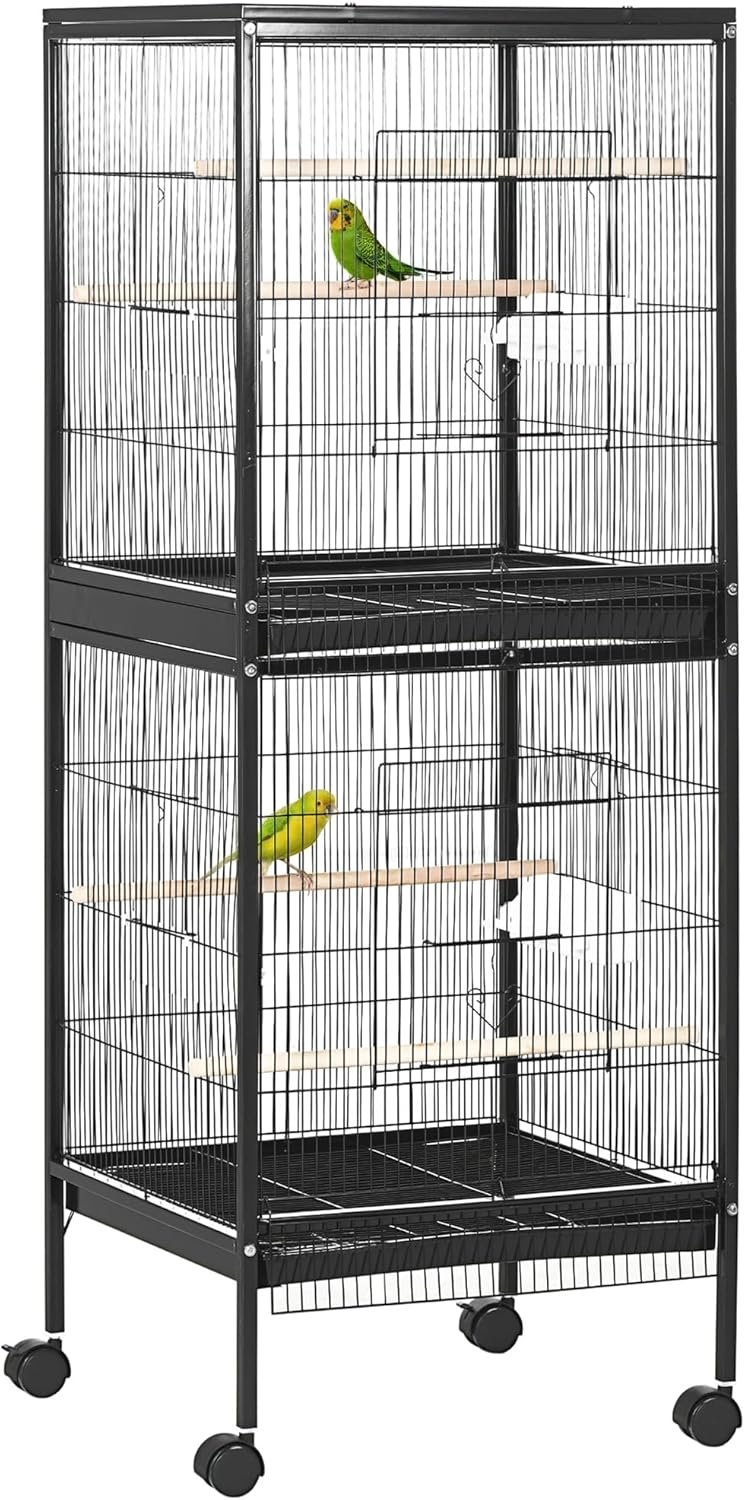 PawHut Large Bird Cage with 1.7 ft. Width for Wingspan, Bird Aviary Indoor with Multi – Door Design, Fit for a Canary, Finch, Conure, 55″, Black